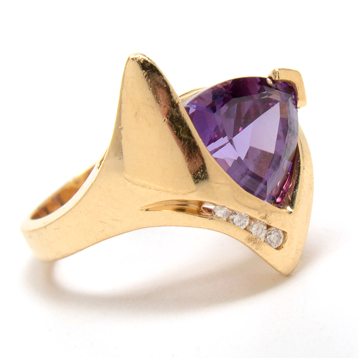 Strellman's 14K Yellow Gold Color Change Sapphire Diamond Statement Ring