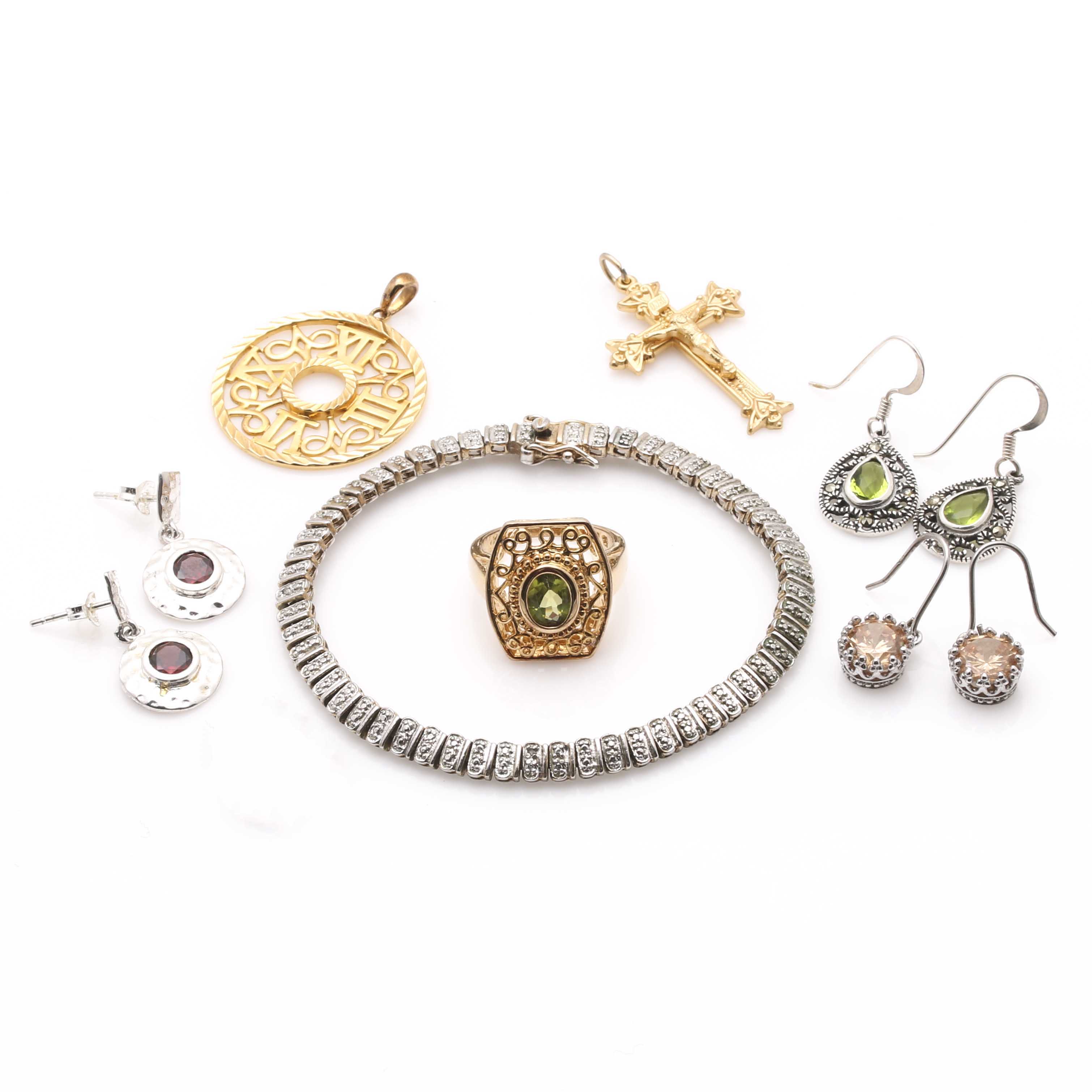 White and Gold Tone Sterling Silver Jewelry Lot