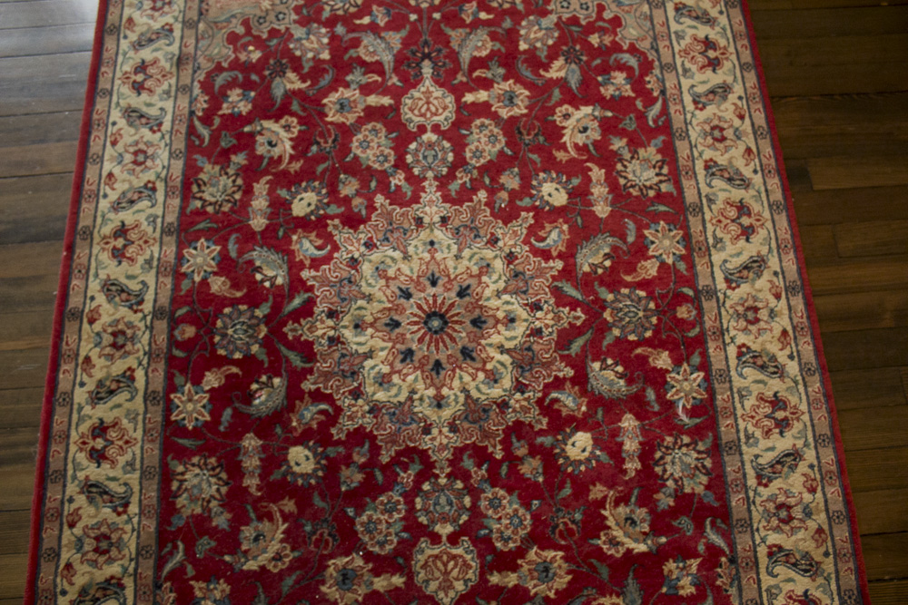 Power Loomed Red and Cream Area Rug