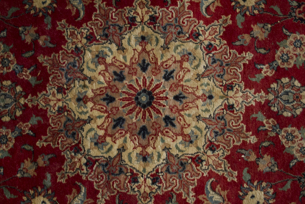 Power Loomed Red and Cream Area Rug