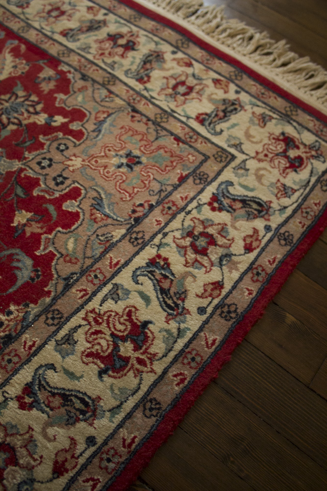Power Loomed Red and Cream Area Rug