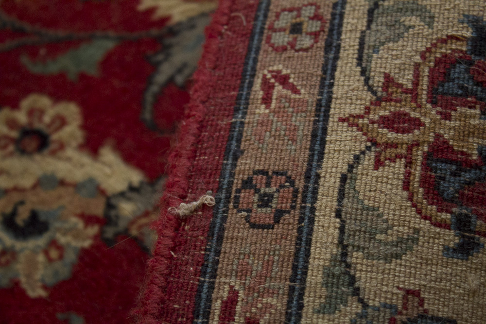 Power Loomed Red and Cream Area Rug