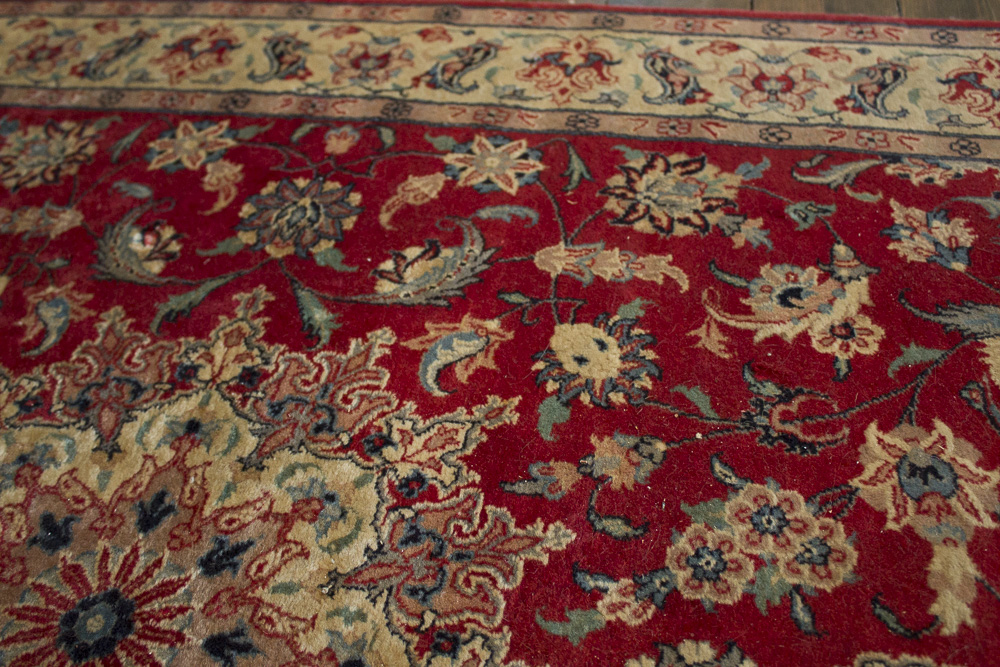 Power Loomed Red and Cream Area Rug