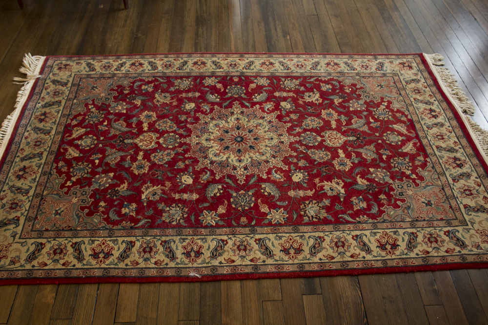 Power Loomed Red and Cream Area Rug