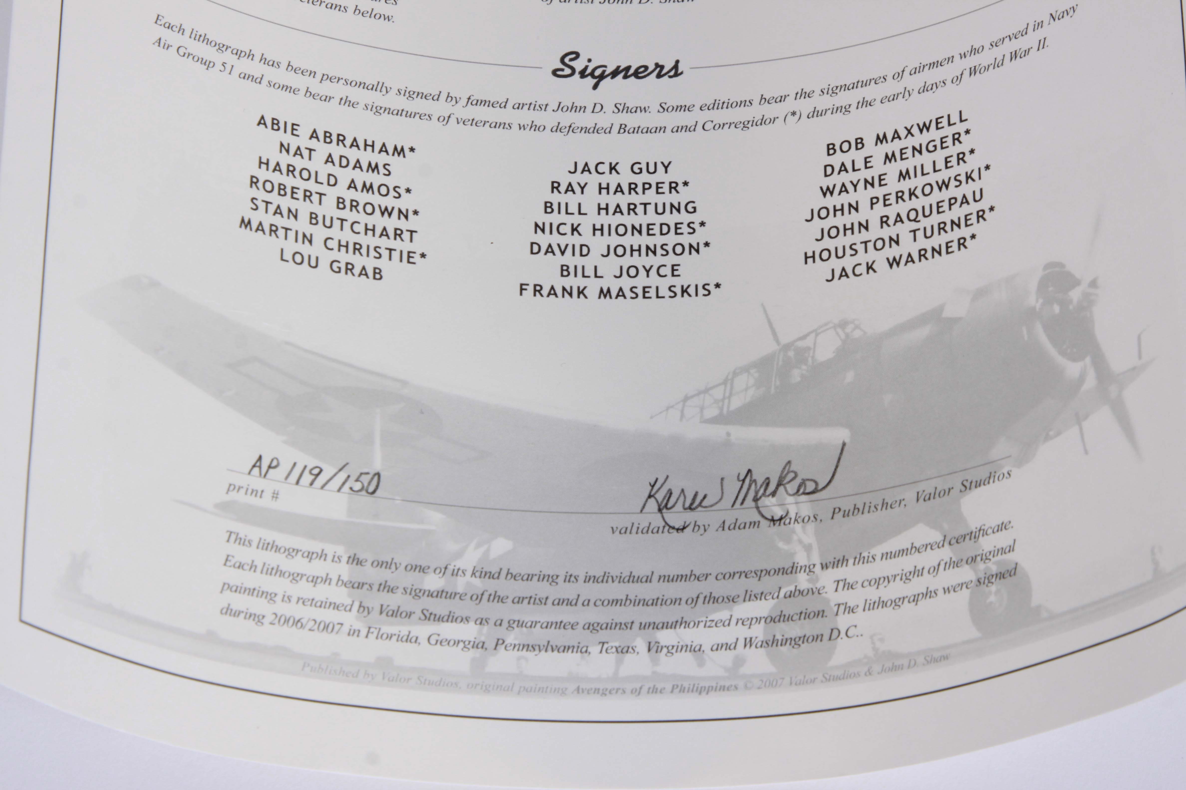 John D. Shaw Lithograph "Avengers' of the Philippines"