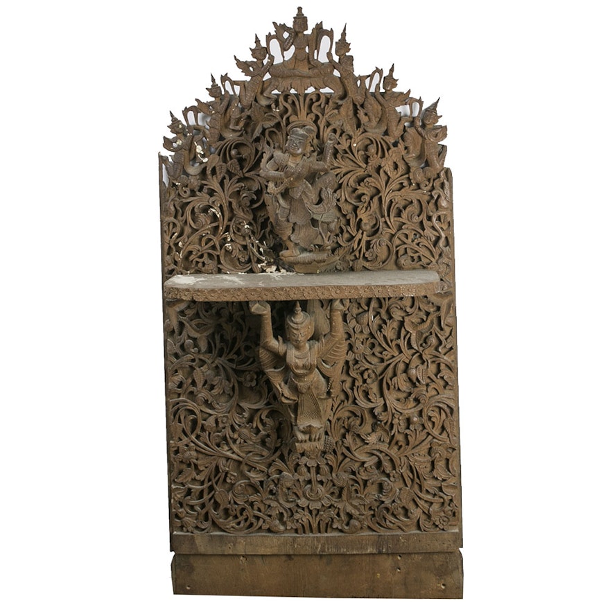 Southeast Asian Carved Figural Wall Shelf