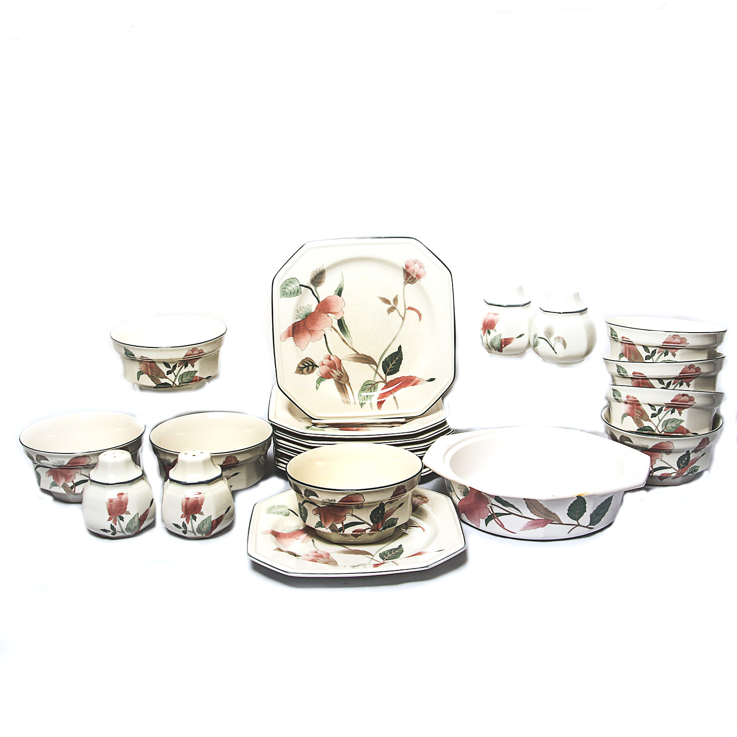 Set of Vintage 1980s Mikasa "Silk Flower" China Dishes