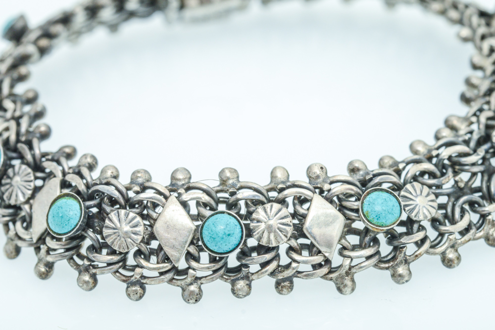 Pair of Sterling Silver and Turquoise Bracelets