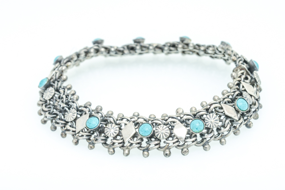 Pair of Sterling Silver and Turquoise Bracelets