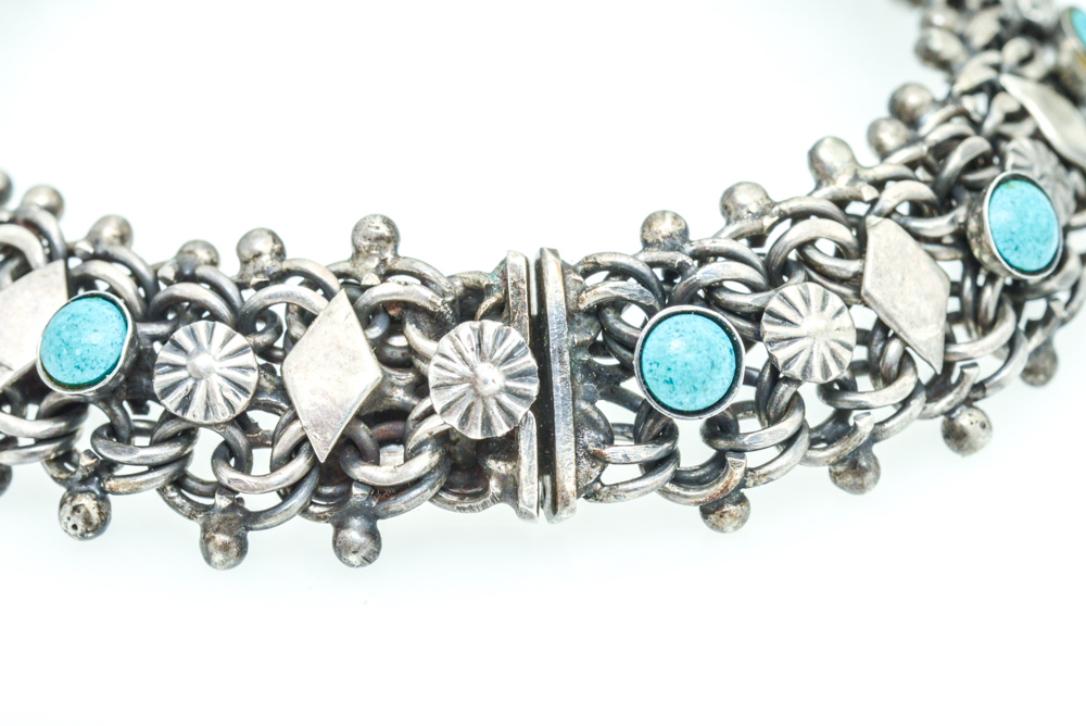 Pair of Sterling Silver and Turquoise Bracelets