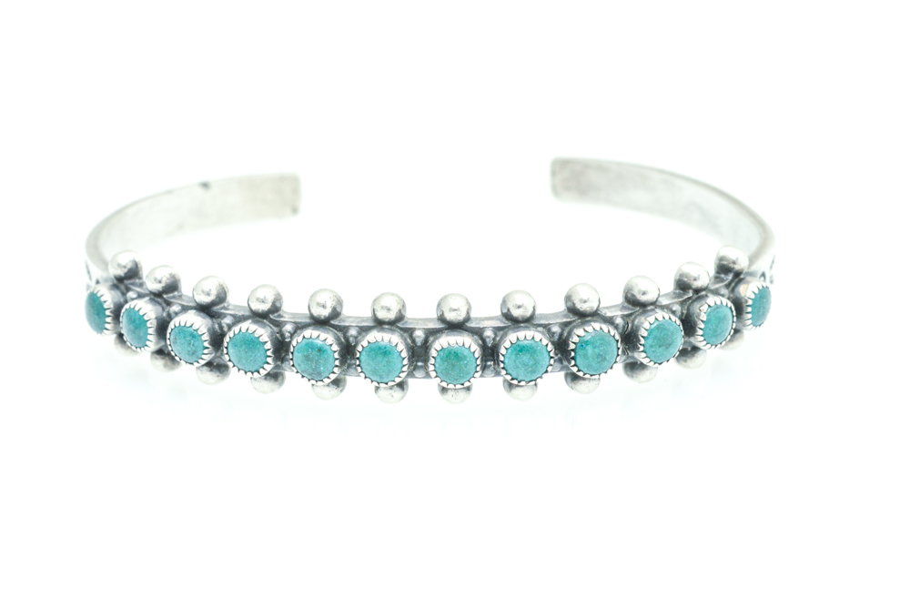 Pair of Sterling Silver and Turquoise Bracelets