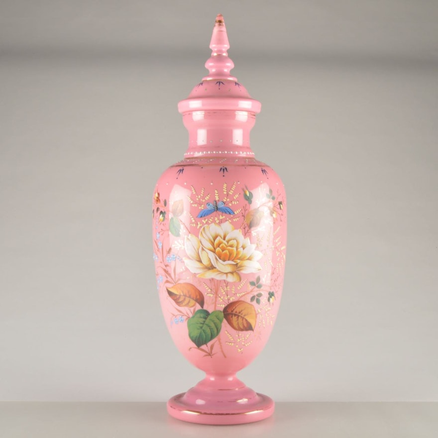 Antique Pink Bristol Glass Urn