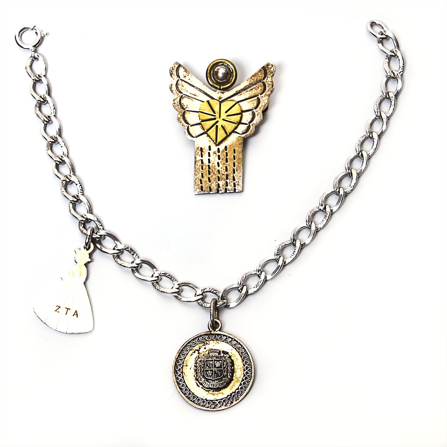 Vintage Sterling Silver ZETA Sorority Bracelet and Pin