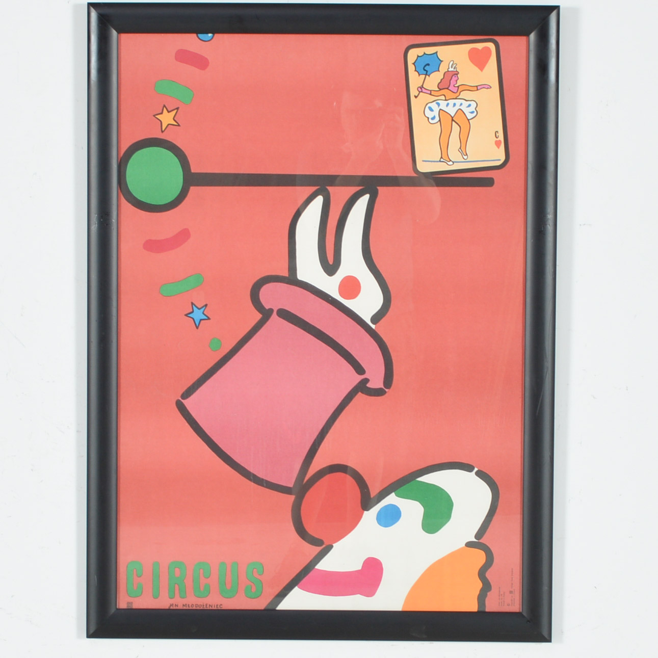 Vintage "Cyrk Poster" After Jan Młodożeniec Offset Lithograph "Clown Balancing Top Hat"