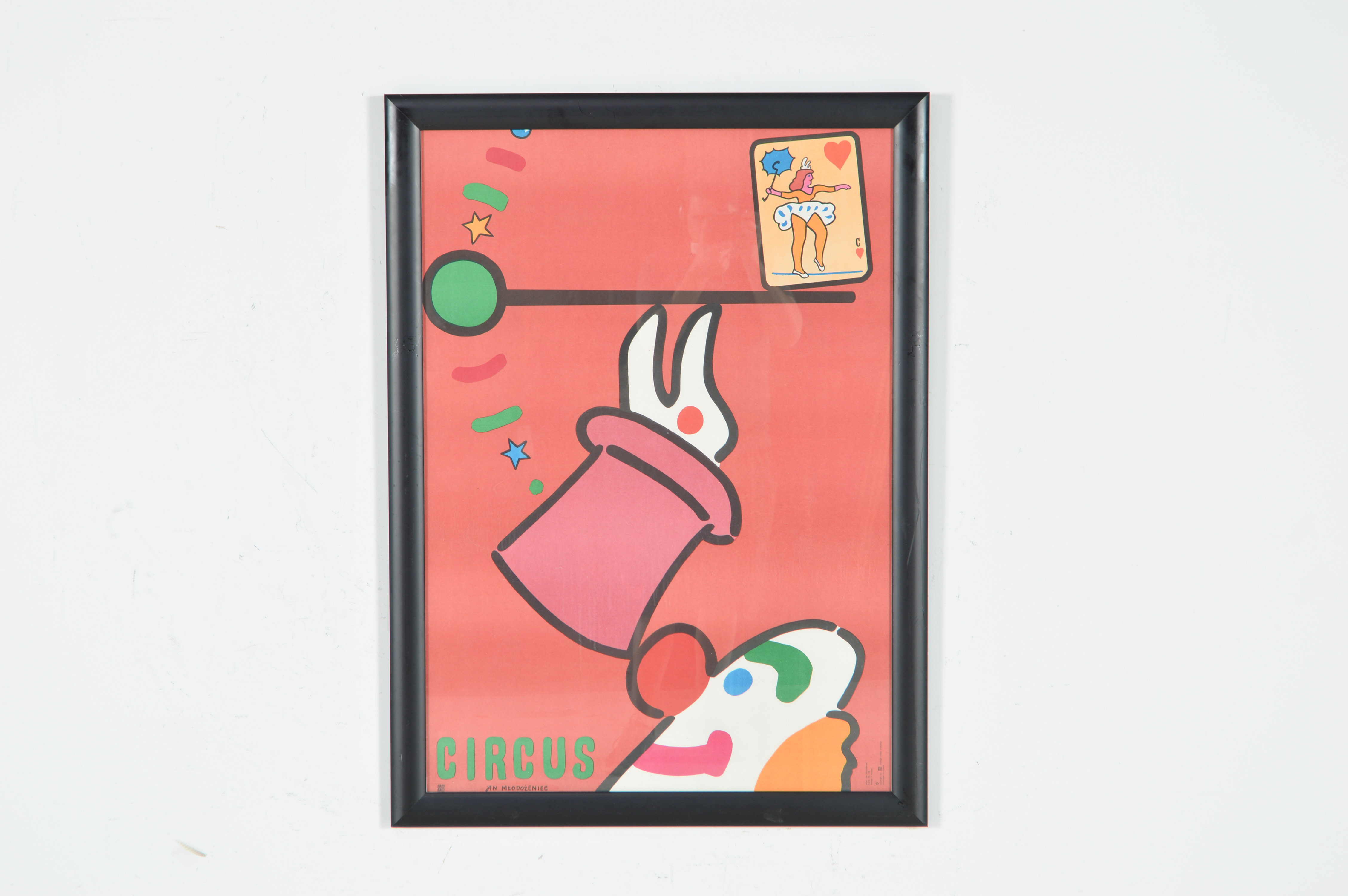 Vintage "Cyrk Poster" After Jan Młodożeniec Offset Lithograph "Clown Balancing Top Hat"
