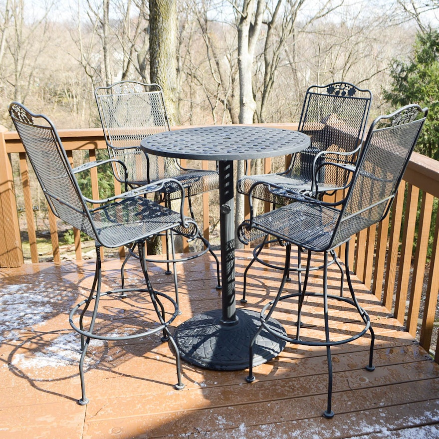 Five Piece Wrought Iron Bar Height Table and Chairs