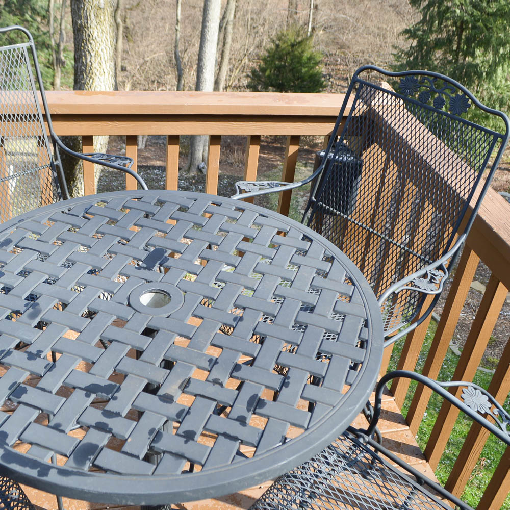 Five Piece Wrought Iron Bar Height Table and Chairs