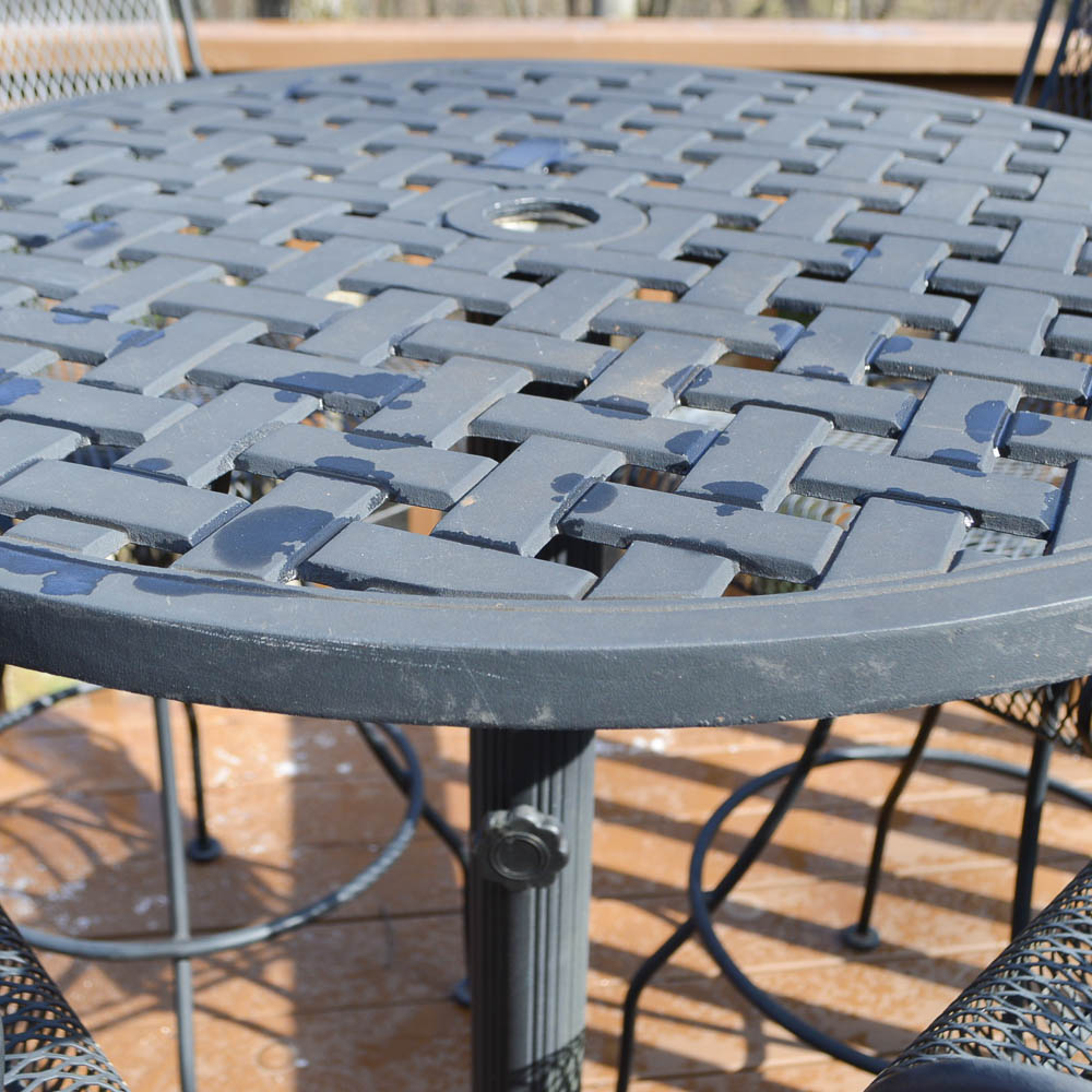 Five Piece Wrought Iron Bar Height Table and Chairs