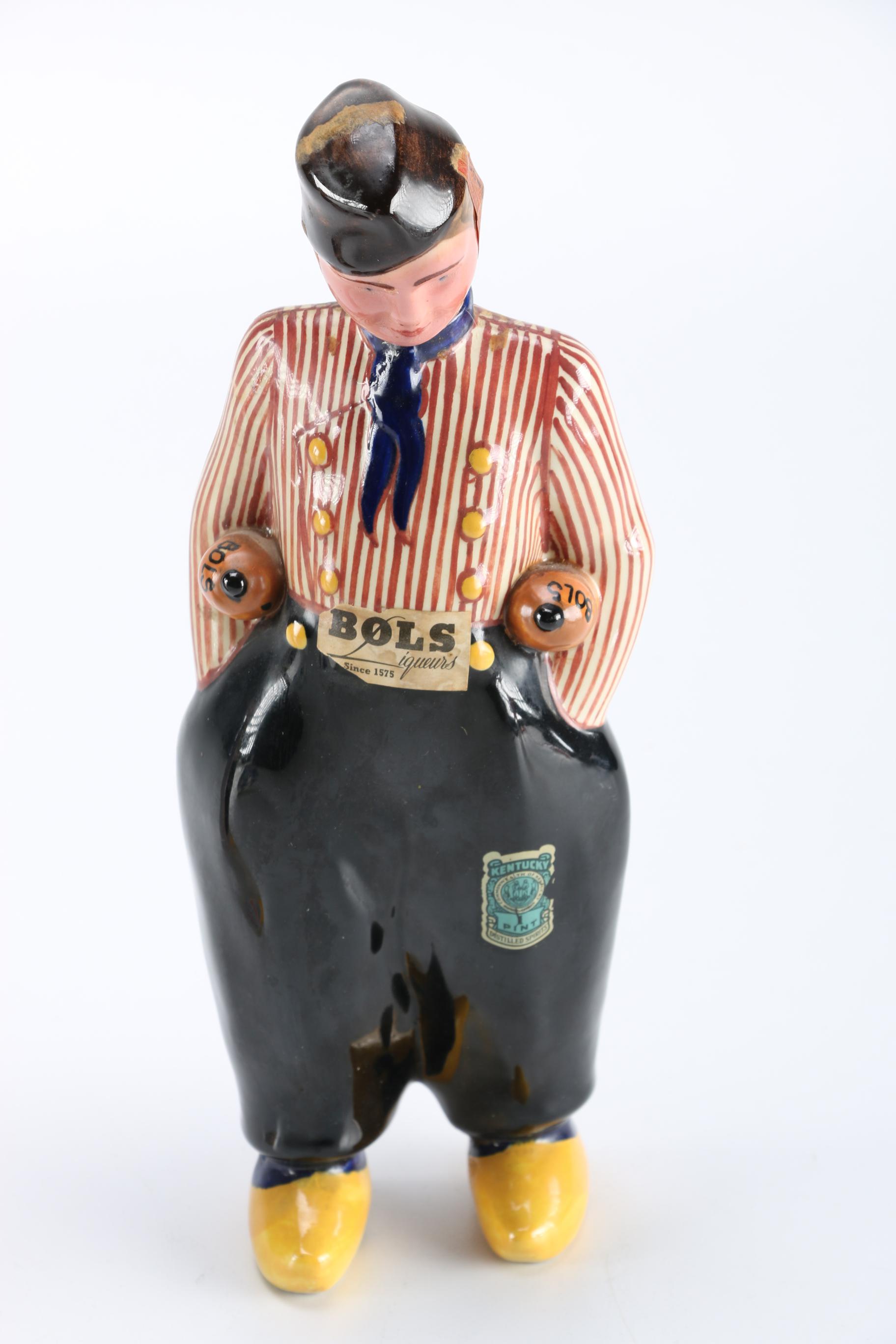 Figural Bols Liqueurs Decanters and Lidded Delft Pottery Jar