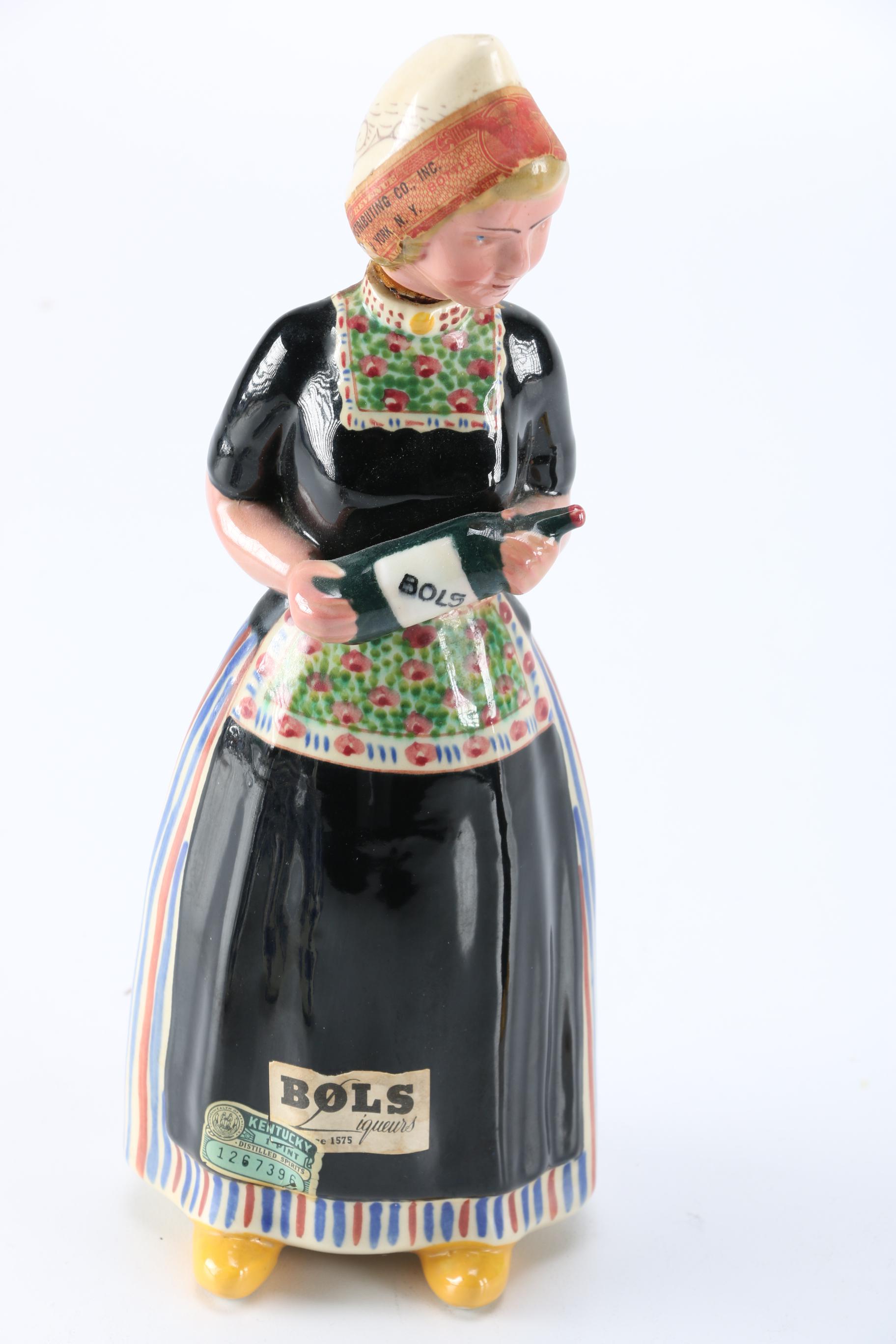 Figural Bols Liqueurs Decanters and Lidded Delft Pottery Jar