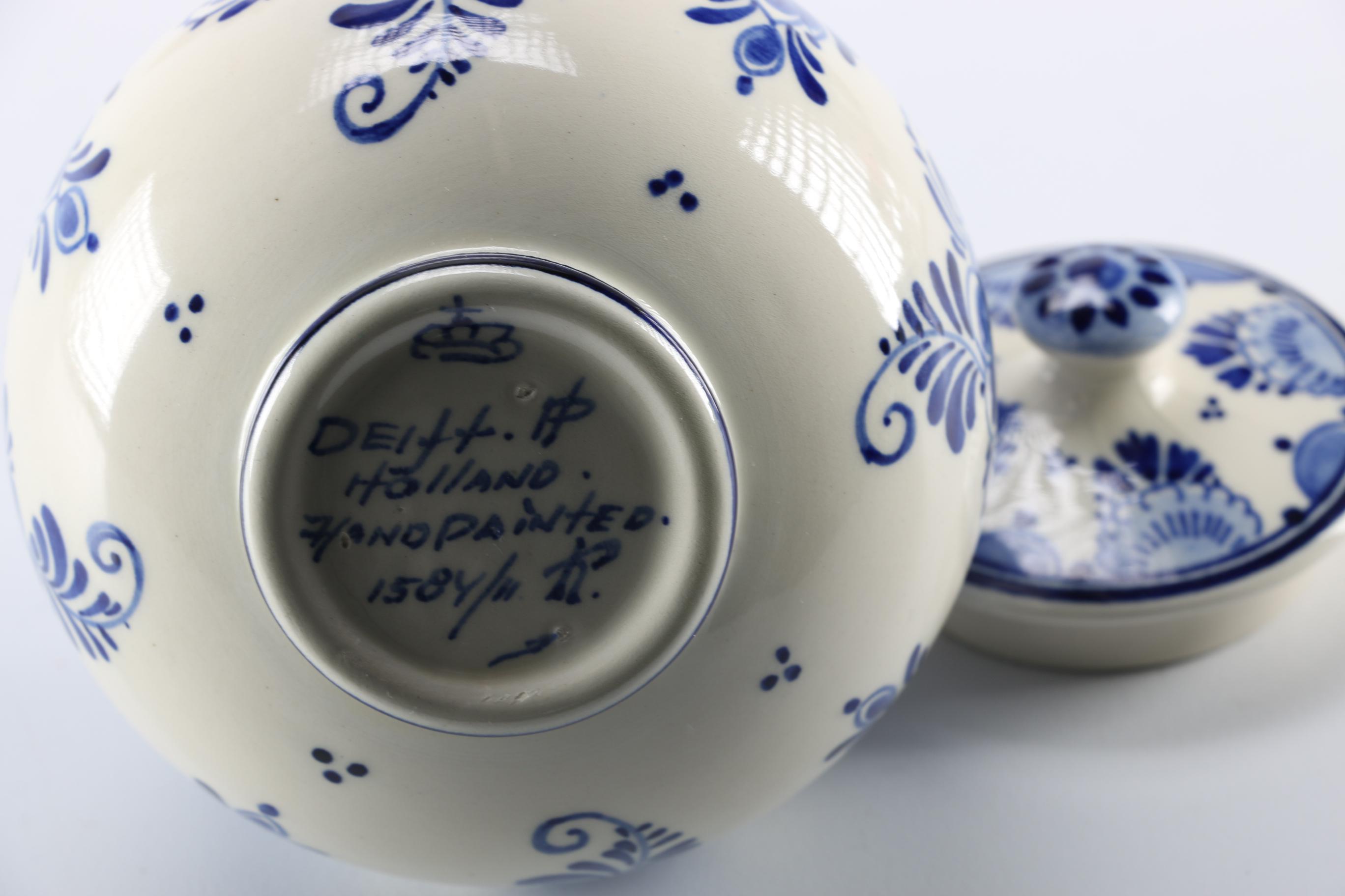 Figural Bols Liqueurs Decanters and Lidded Delft Pottery Jar