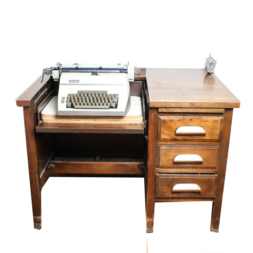 Vintage Typist's Desk with Typewriter and Chair