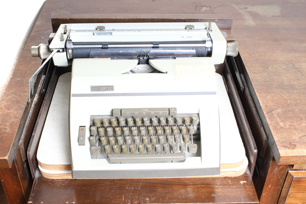 Vintage Typist's Desk with Typewriter and Chair
