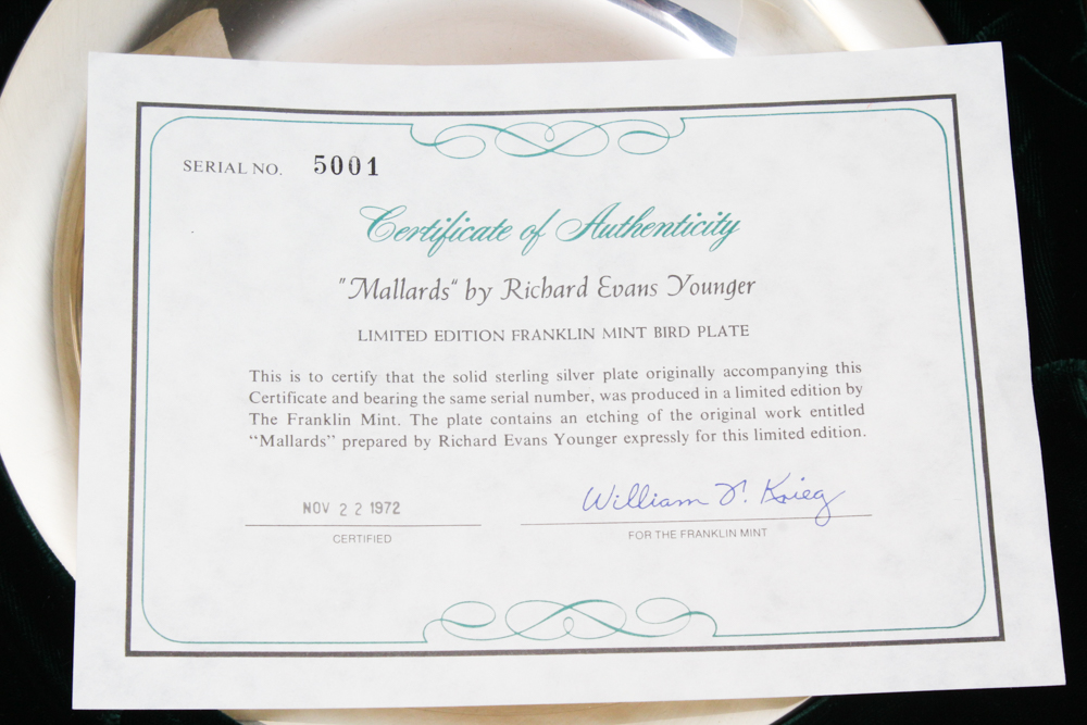 Limited Edition Sterling "The Mallards" Plate by Richard Evans Younger with CoA