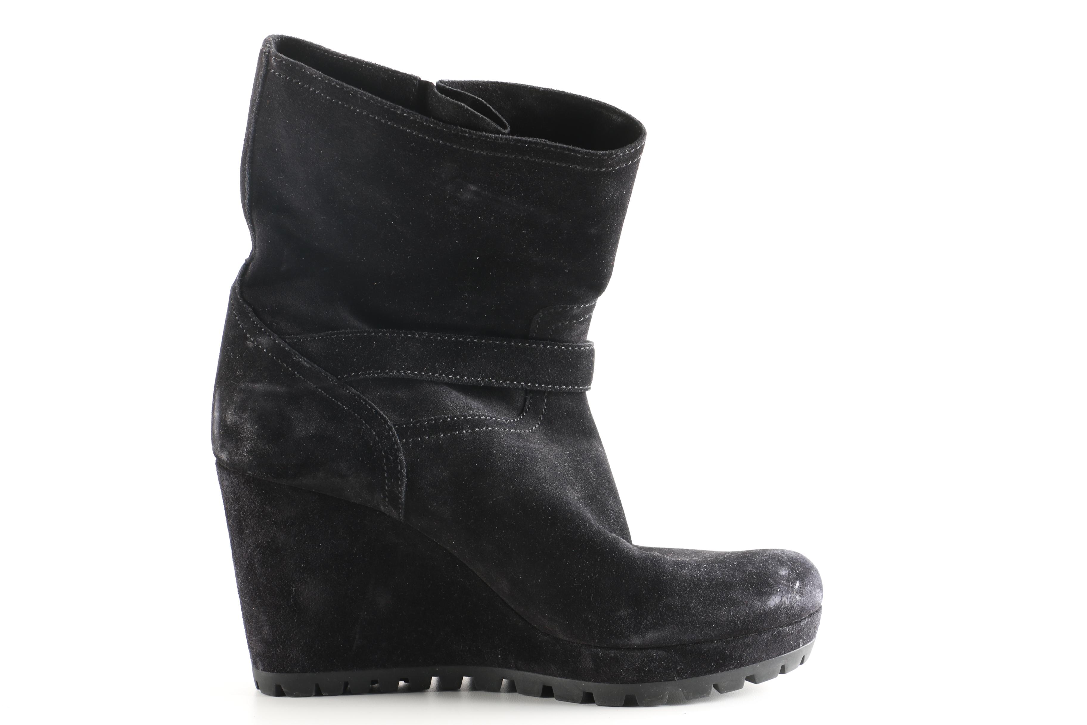 Prada Black Suede Wedge Boots