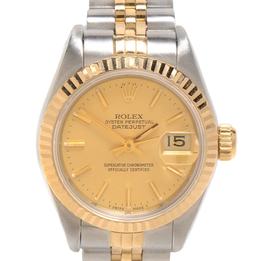 Women's Rolex Datejust 18K Yellow Gold and Stainless Steel Champagne Dial Automatic Wristwatch