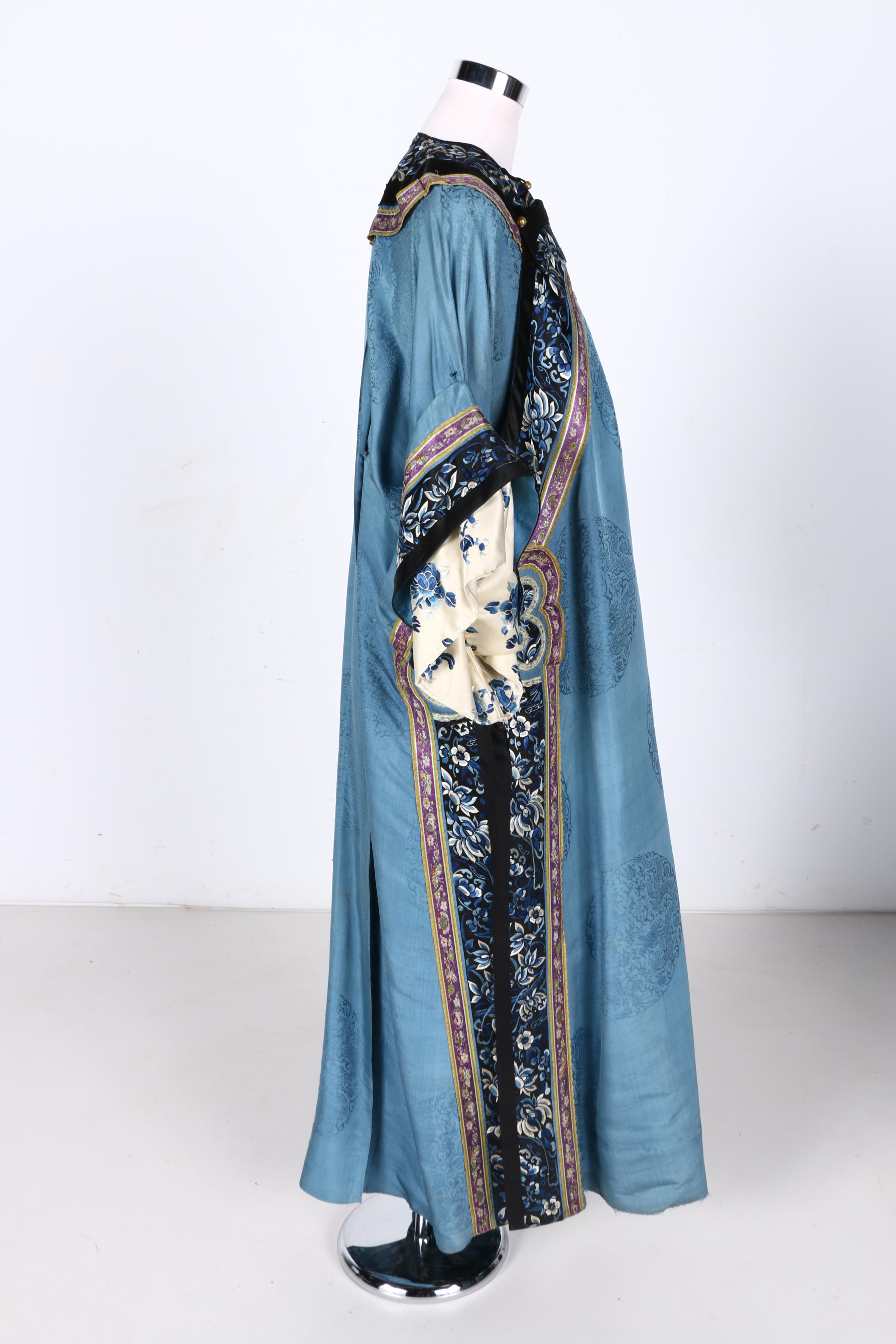 Two 19th Century Chinese Blue Silk Robes With Embroidery