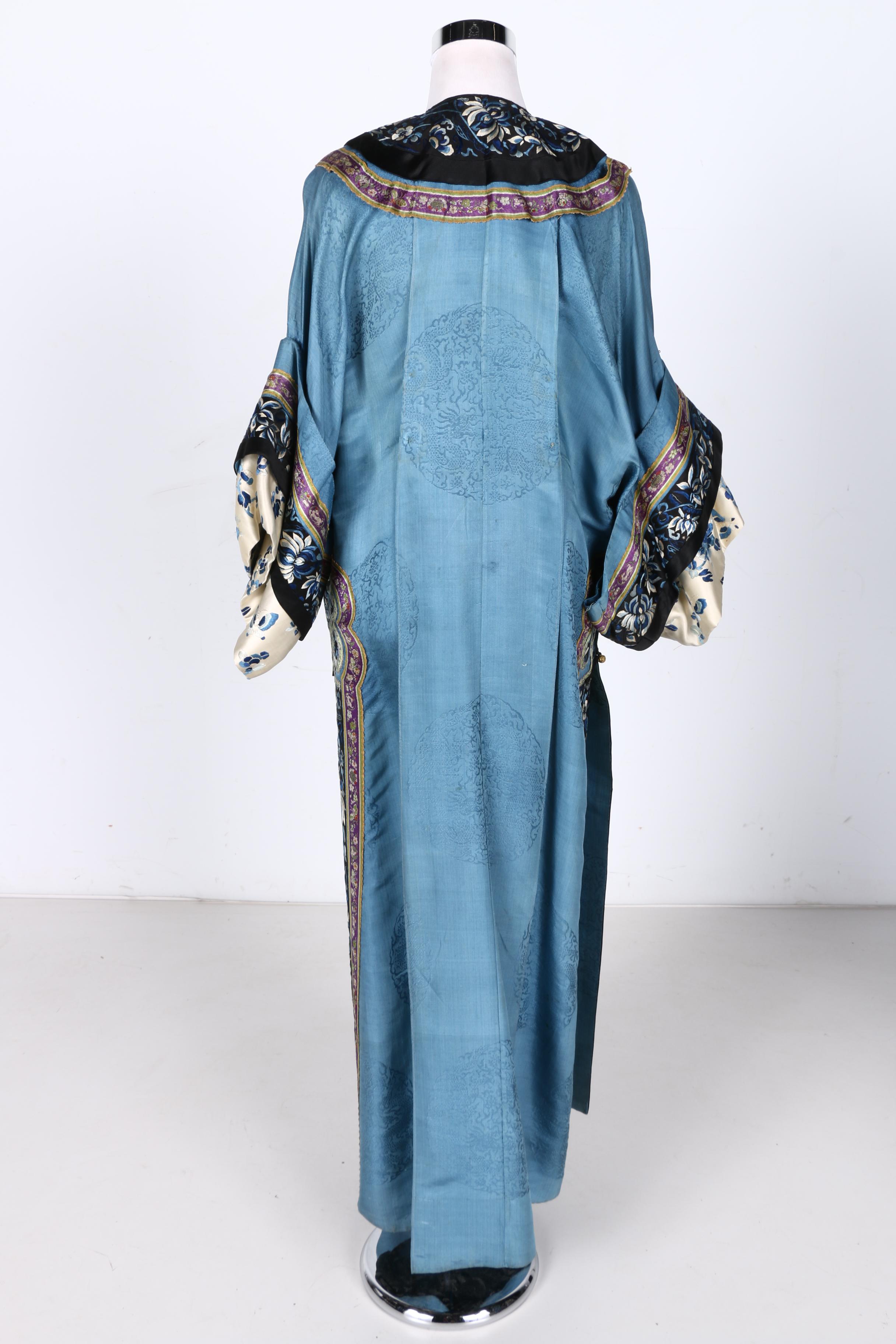 Two 19th Century Chinese Blue Silk Robes With Embroidery