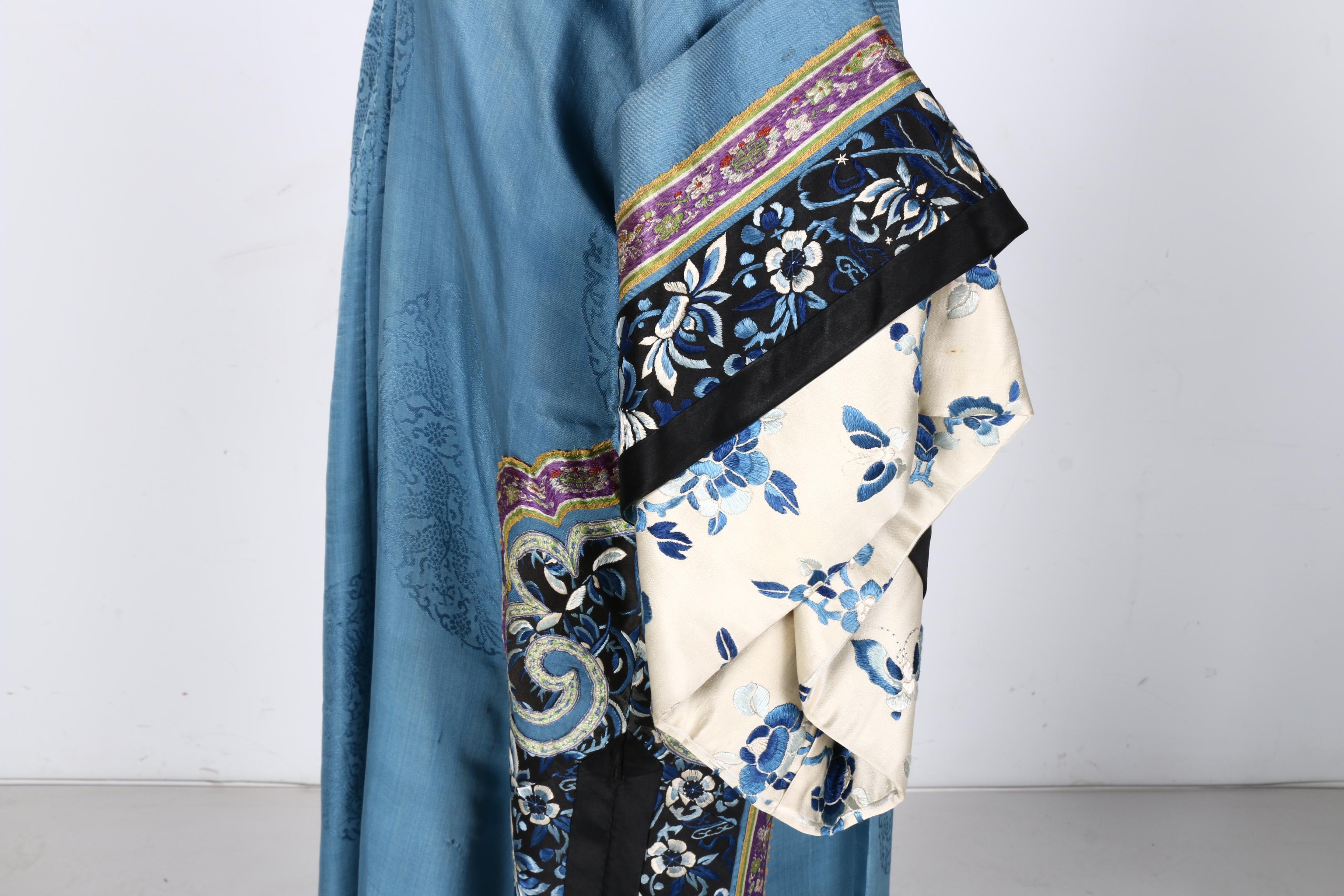 Two 19th Century Chinese Blue Silk Robes With Embroidery