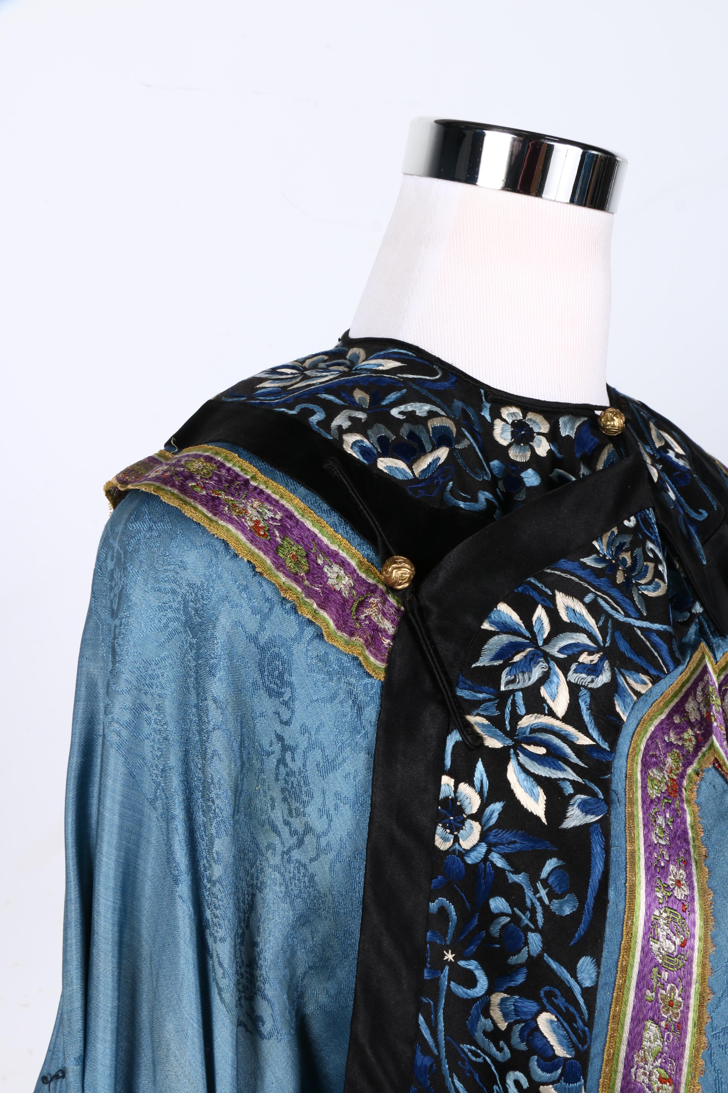 Two 19th Century Chinese Blue Silk Robes With Embroidery
