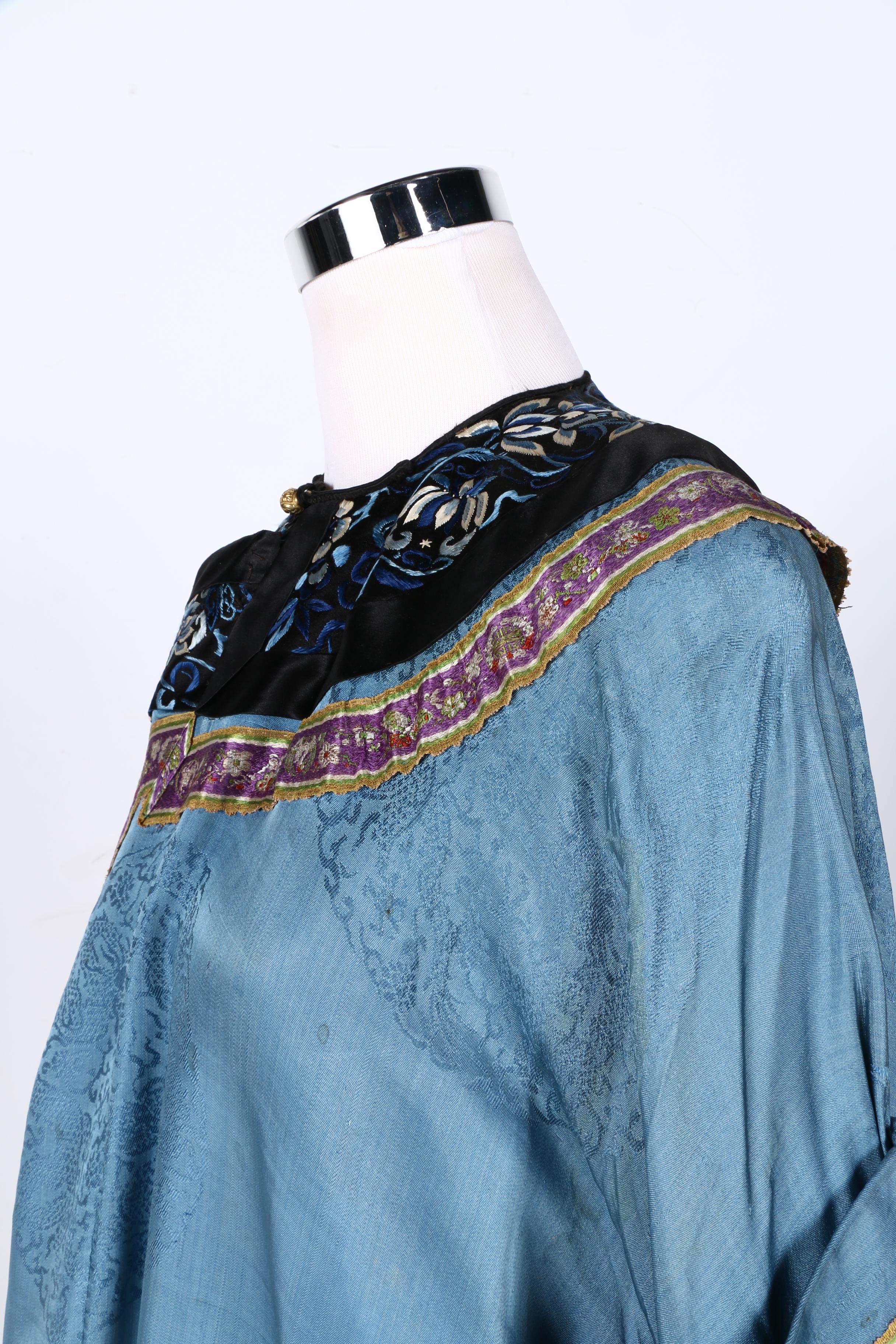 Two 19th Century Chinese Blue Silk Robes With Embroidery