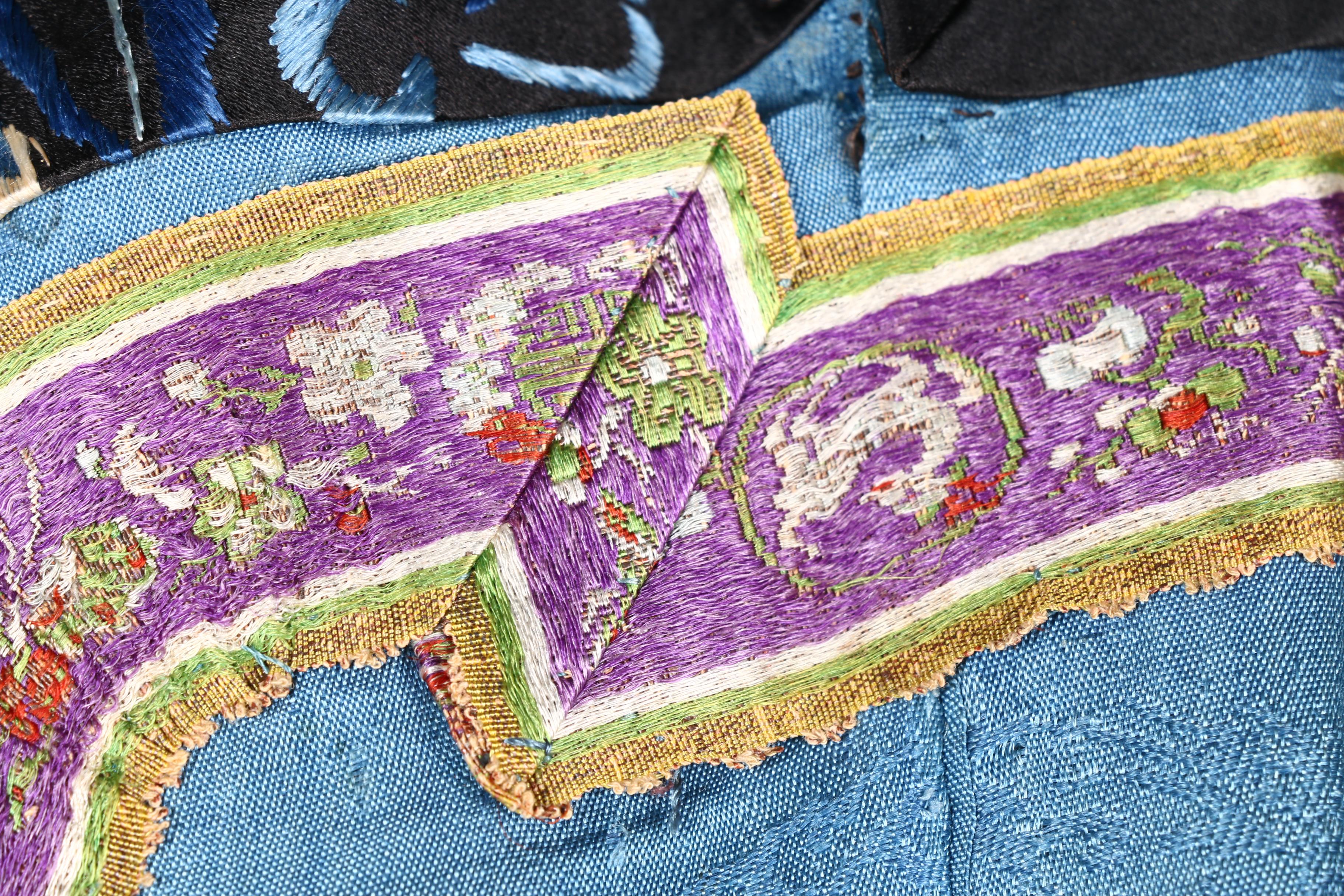 Two 19th Century Chinese Blue Silk Robes With Embroidery