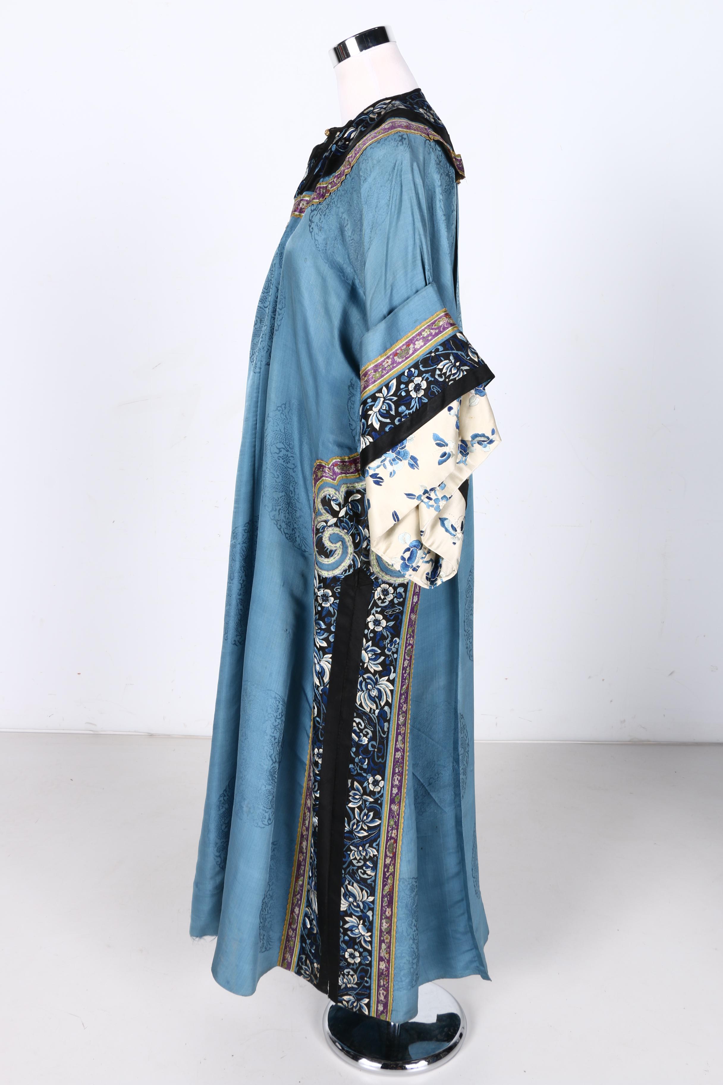 Two 19th Century Chinese Blue Silk Robes With Embroidery