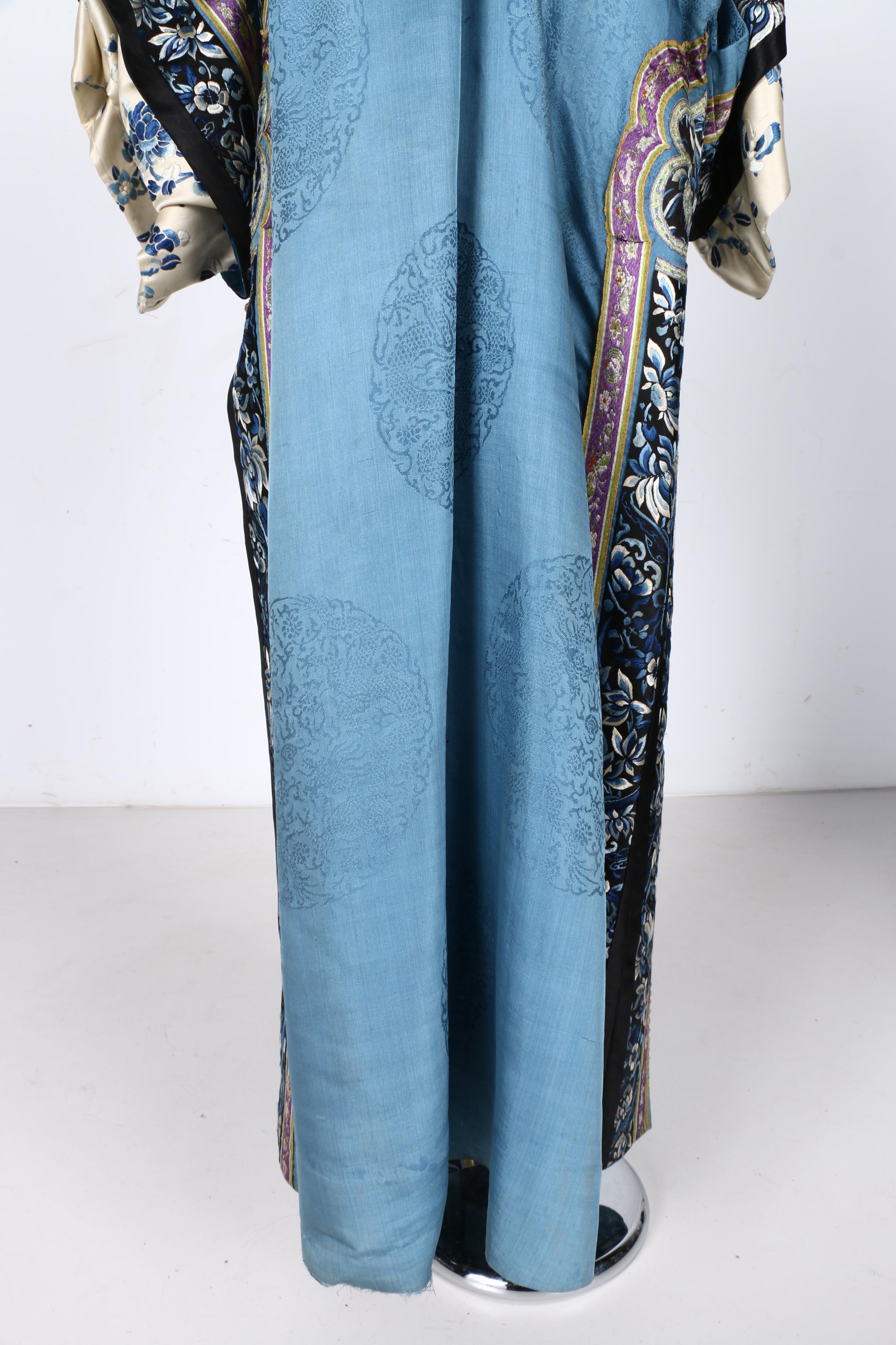 Two 19th Century Chinese Blue Silk Robes With Embroidery
