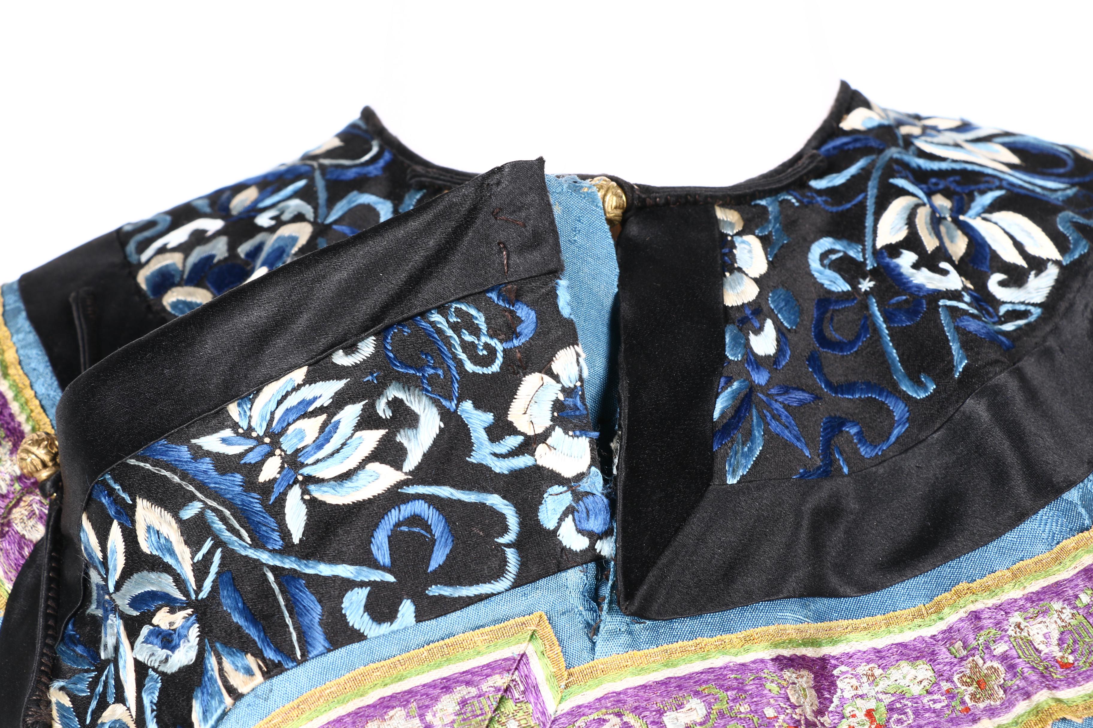 Two 19th Century Chinese Blue Silk Robes With Embroidery