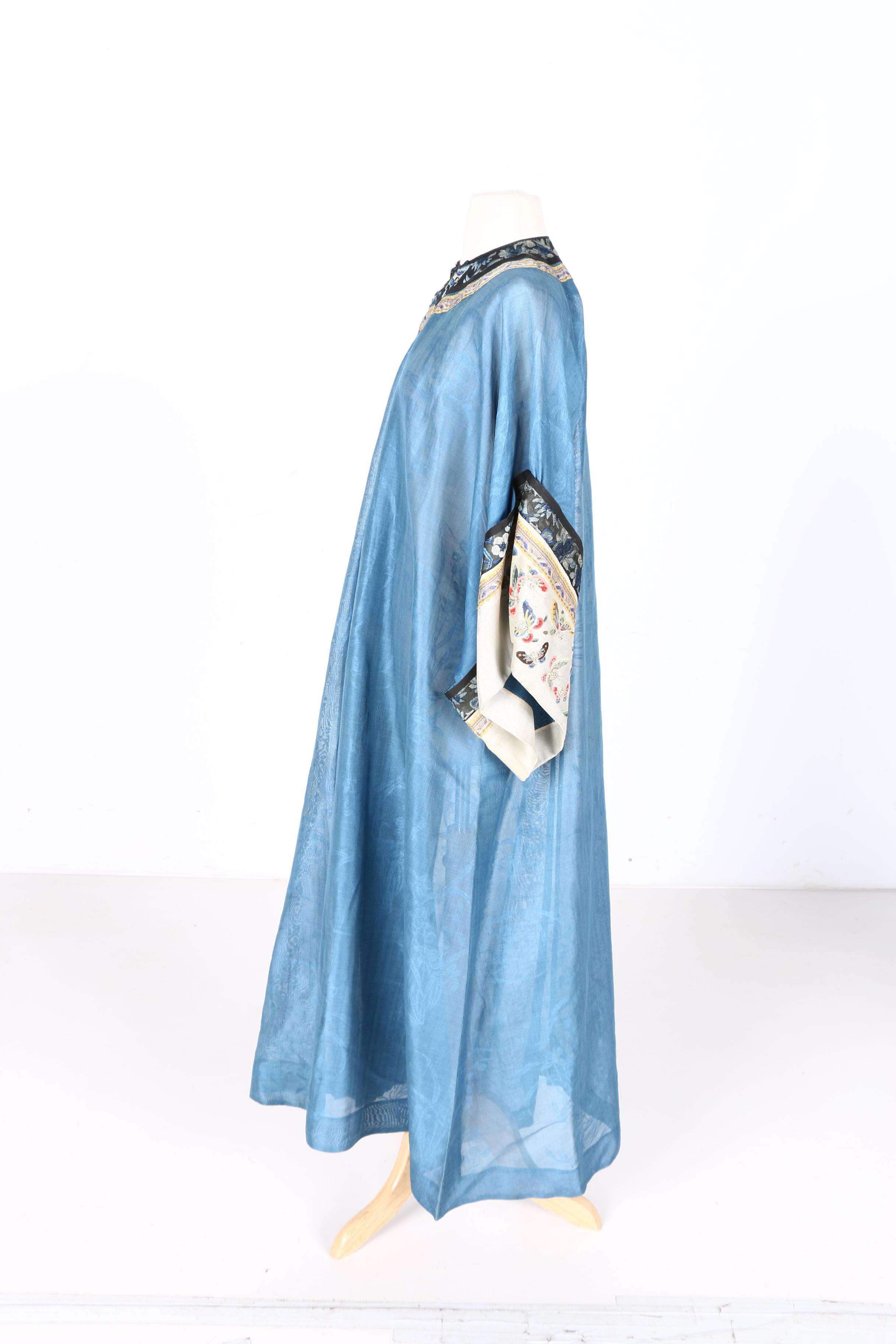 Two 19th Century Chinese Blue Silk Robes With Embroidery
