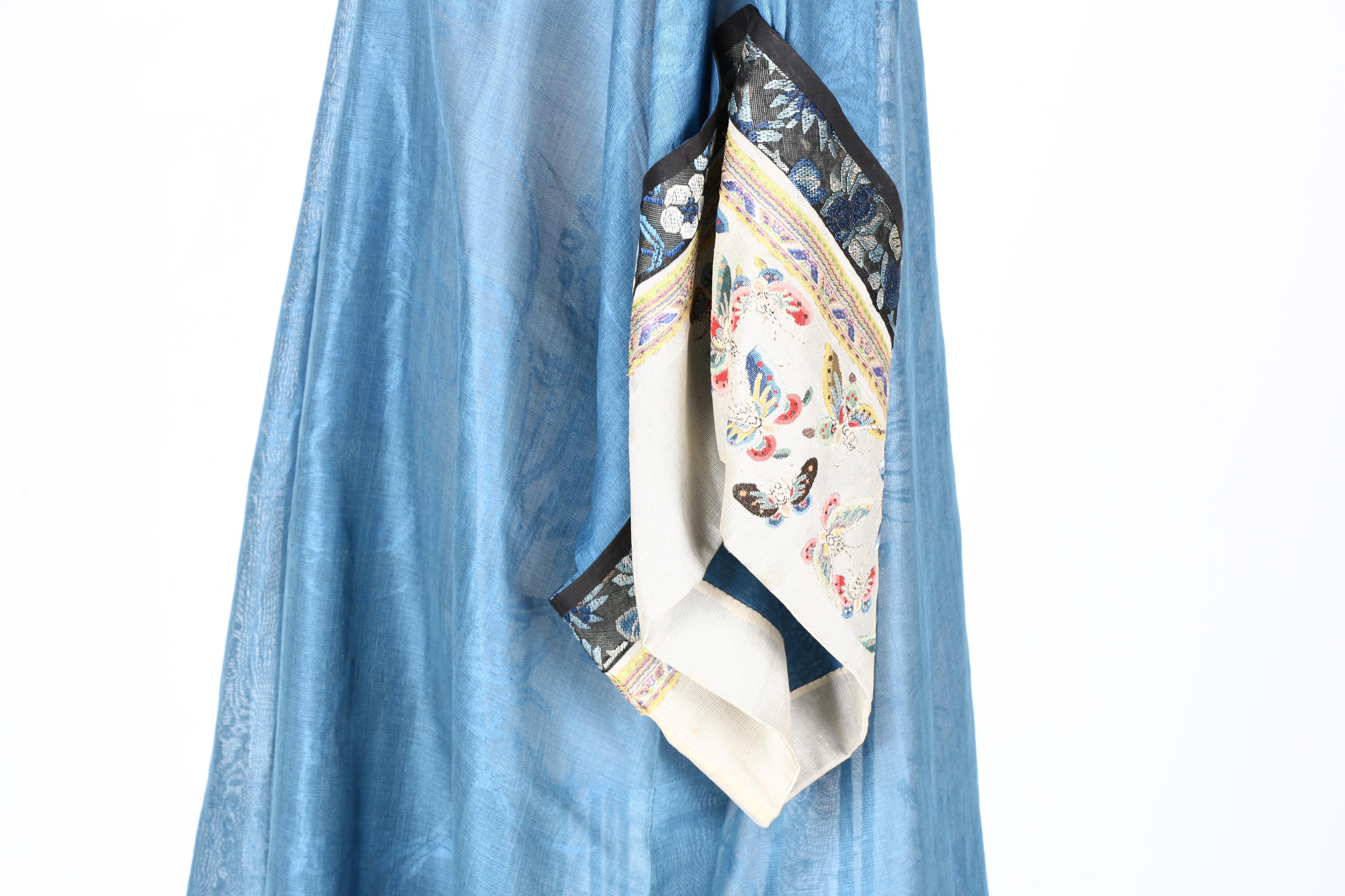 Two 19th Century Chinese Blue Silk Robes With Embroidery