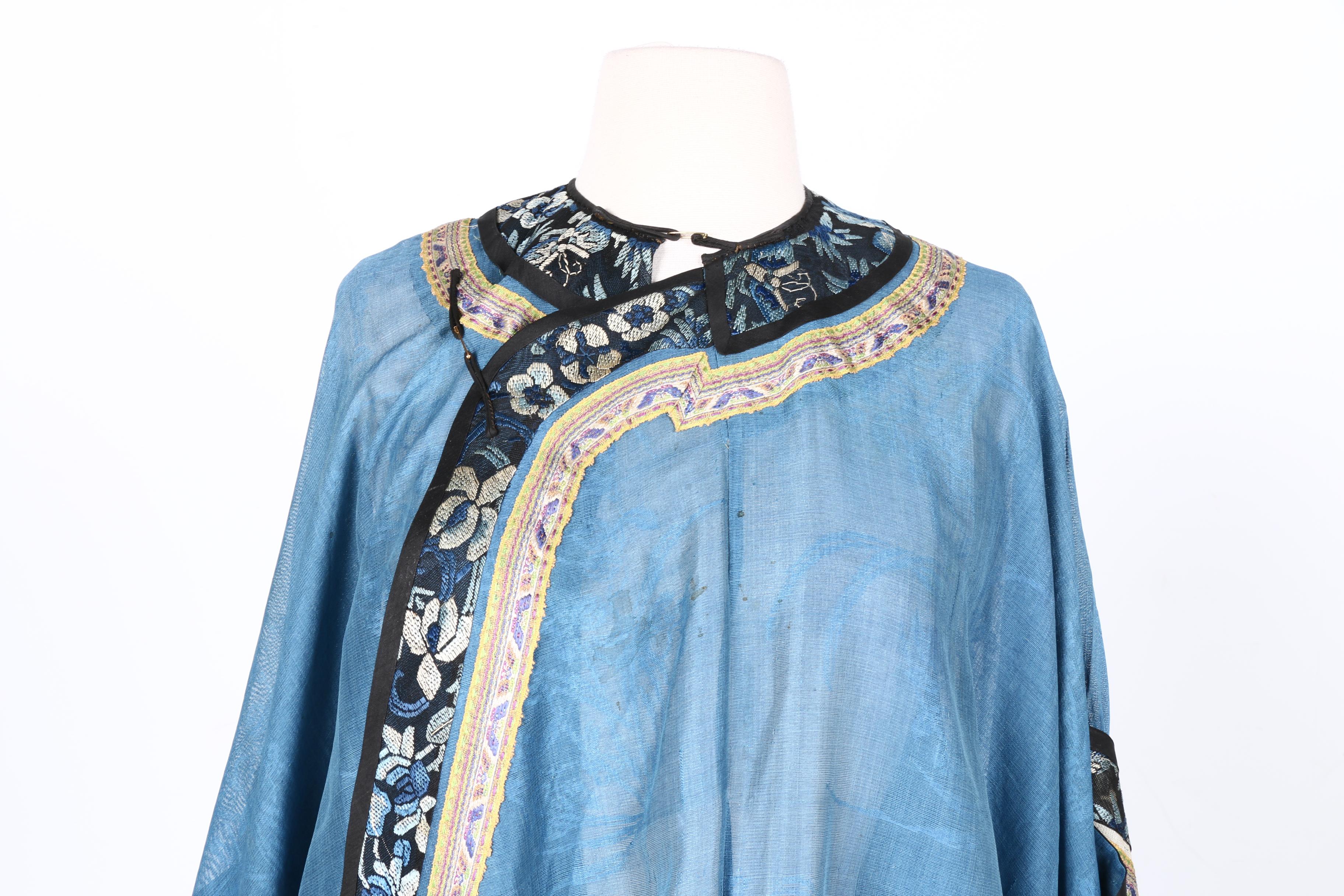 Two 19th Century Chinese Blue Silk Robes With Embroidery