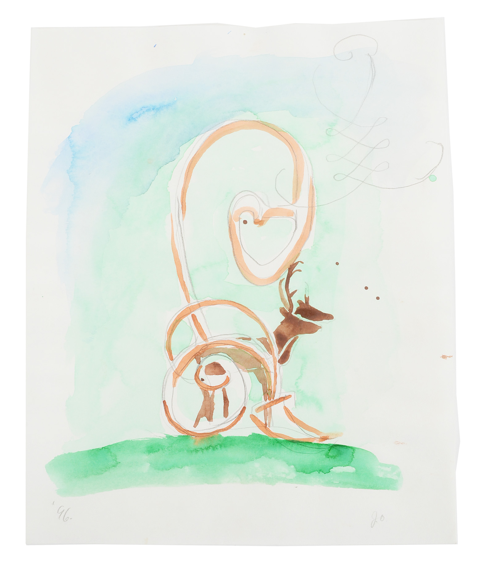 Two Joel Otterson Original 1996 Watercolor Sketches from Series "10 Studies for Sculpture"