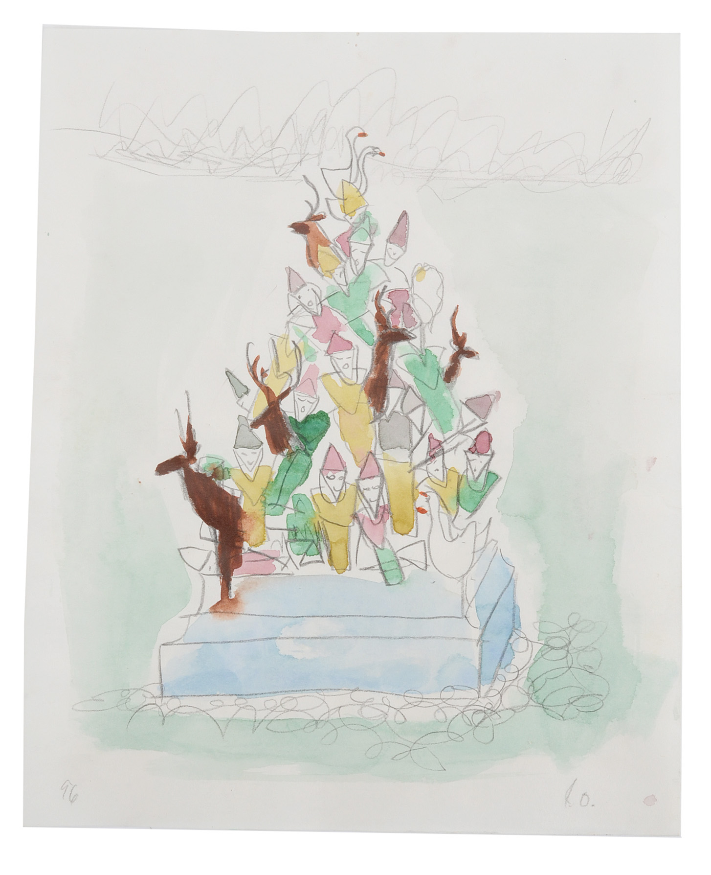 Two Joel Otterson Original 1996 Watercolor Sketches from Series "10 Studies for Sculpture"