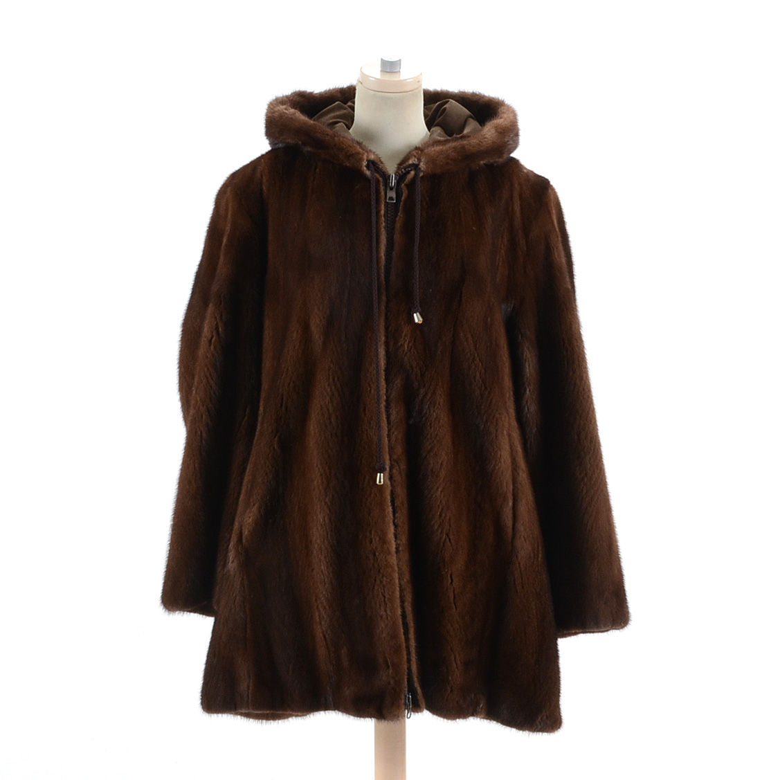 Fettner Friedman Furs Chocolate Mink Fur Hooded Coat
