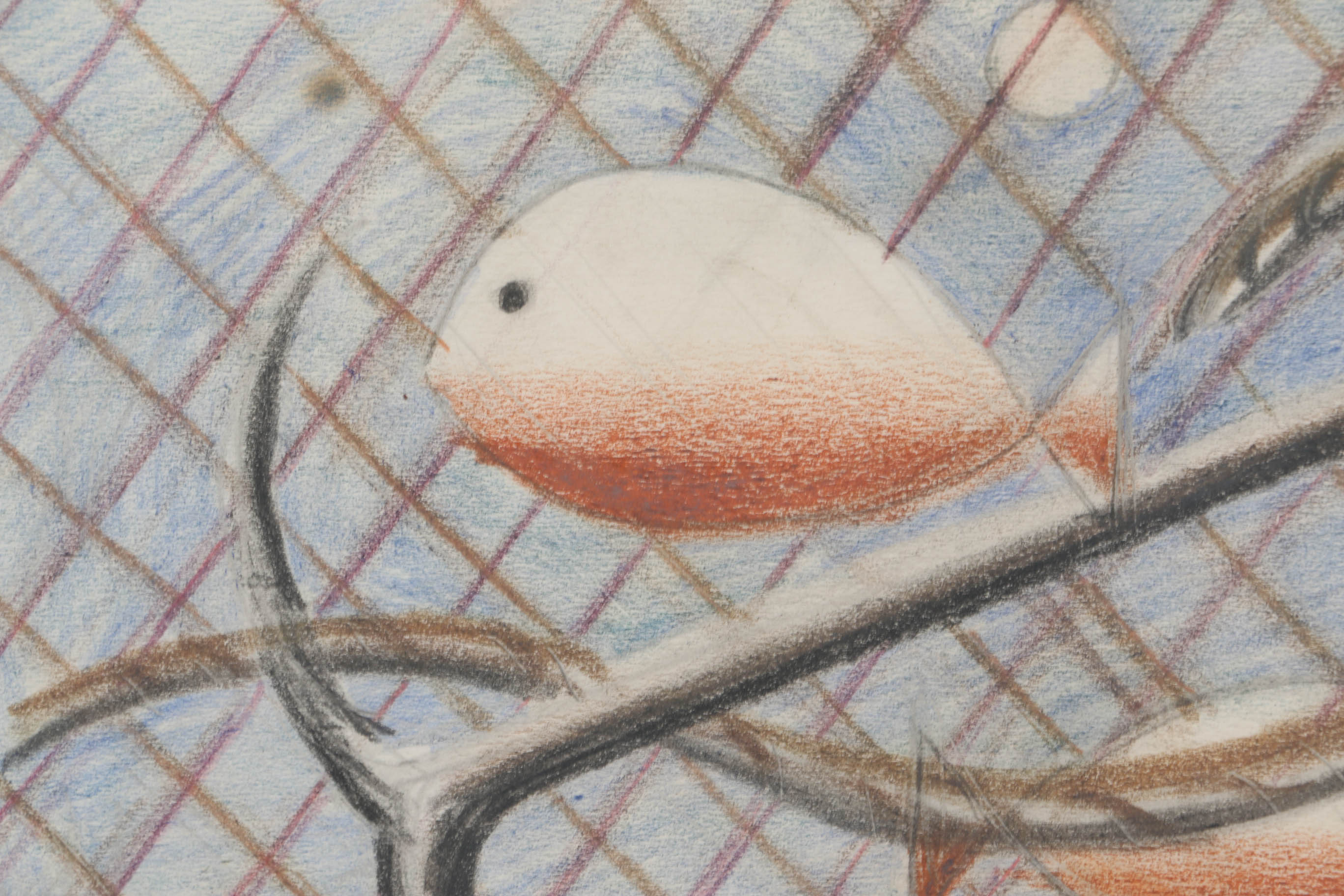 Edgar Yaeger Pastel Drawing on Paper of Fish and Anchor