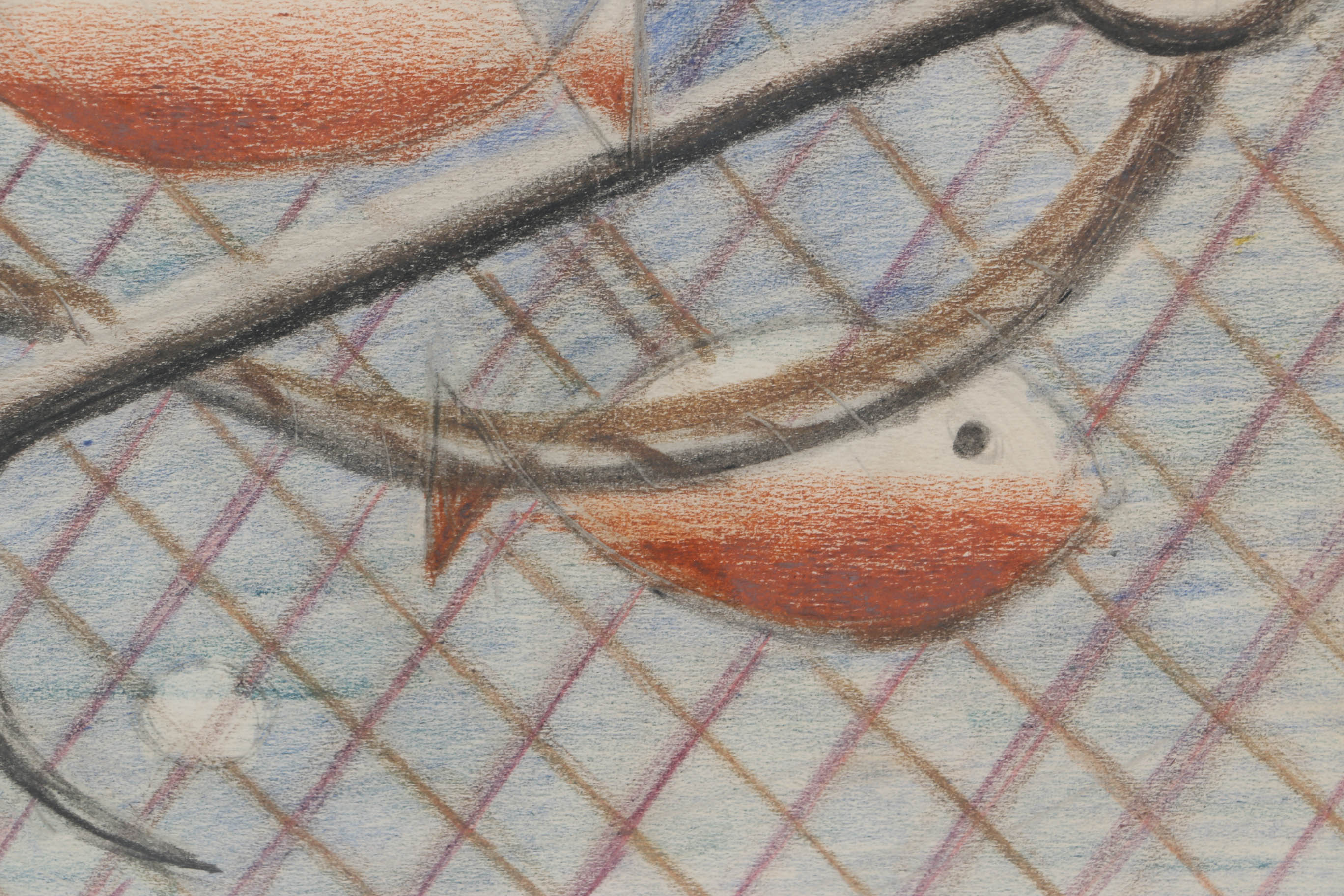 Edgar Yaeger Pastel Drawing on Paper of Fish and Anchor