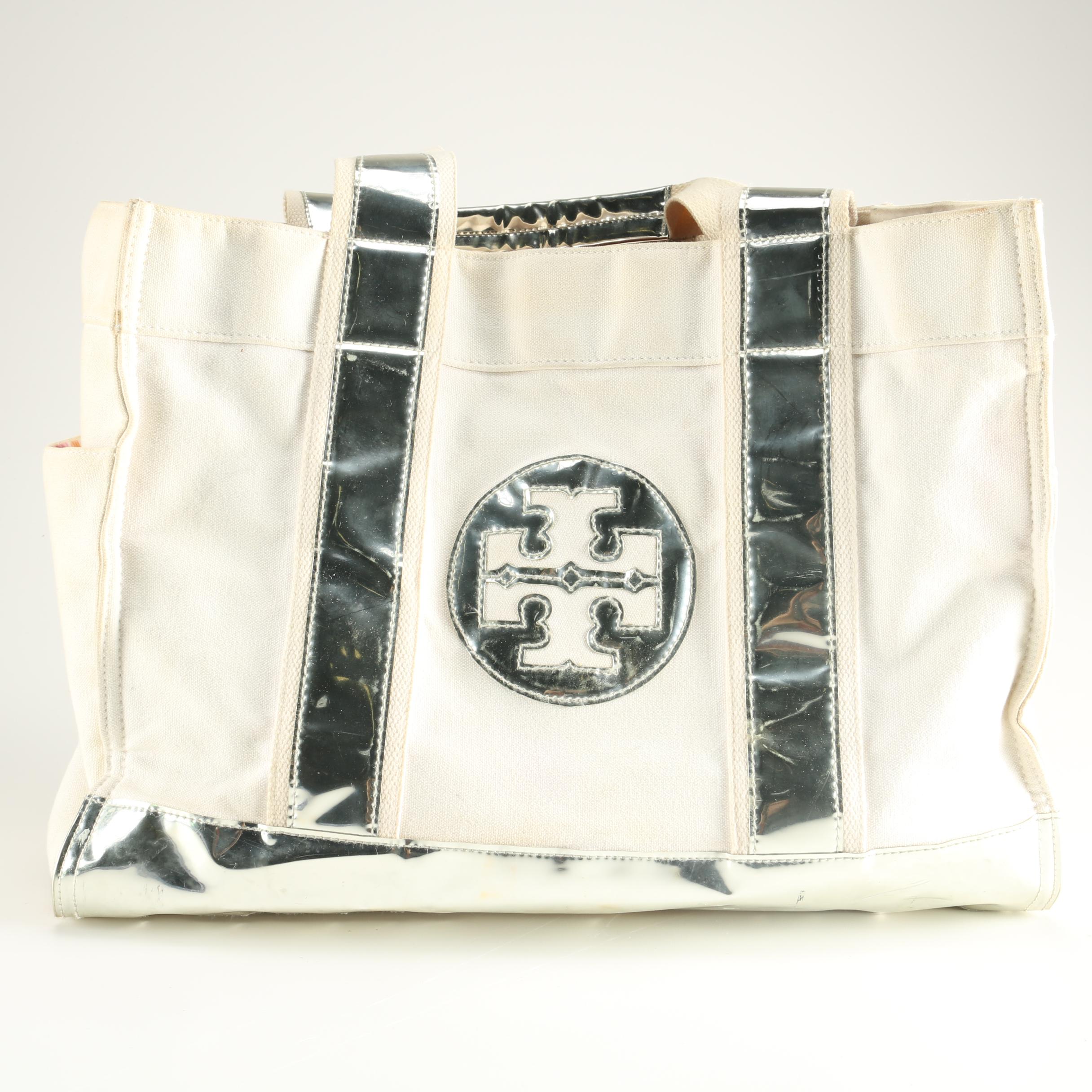 Tory Burch Canvas and Metallic Tote