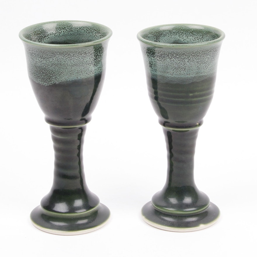Hand Crafted Signed "Norma Erwin" Pottery Goblets