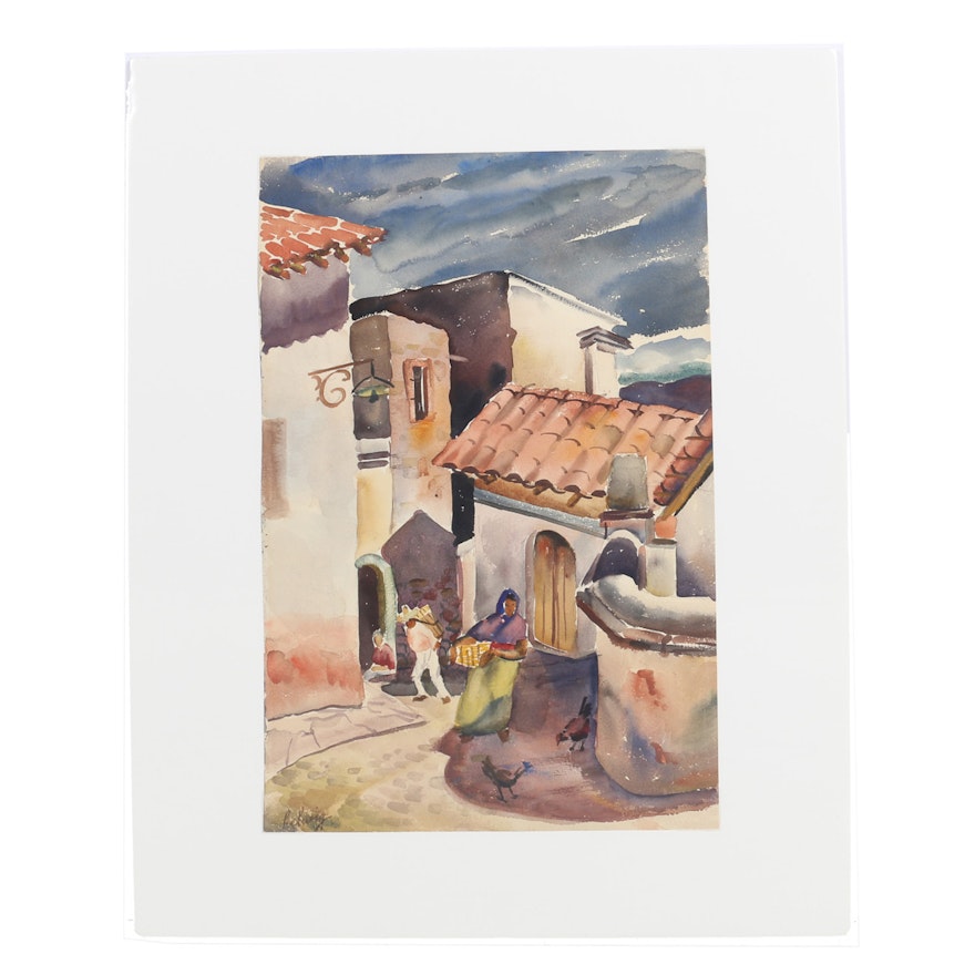 Arthur Helwig Watercolor on Paper "Calle Hidalgo"